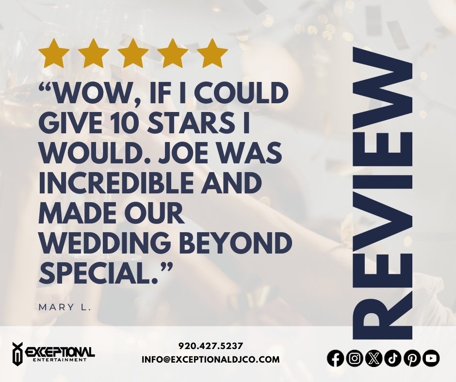 We put in the work so you can enjoy your special day! 💯 Read the full review below. 
&ldquo;Wow, if I could give 10 stars I would. Joe was incredible and made our wedding beyond special. Throughout the process, he was organized and went ABOVE AND BE