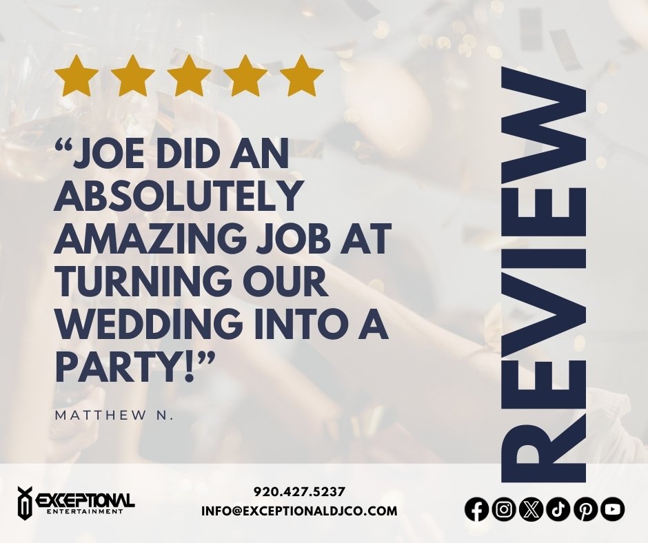 We put in the work so you can enjoy your special day! 💯 Read the full review below.
&ldquo;Joe did an absolutely amazing job at turning our wedding into a party! Every age group had songs that they went absolutely wild for and it&rsquo;s all because