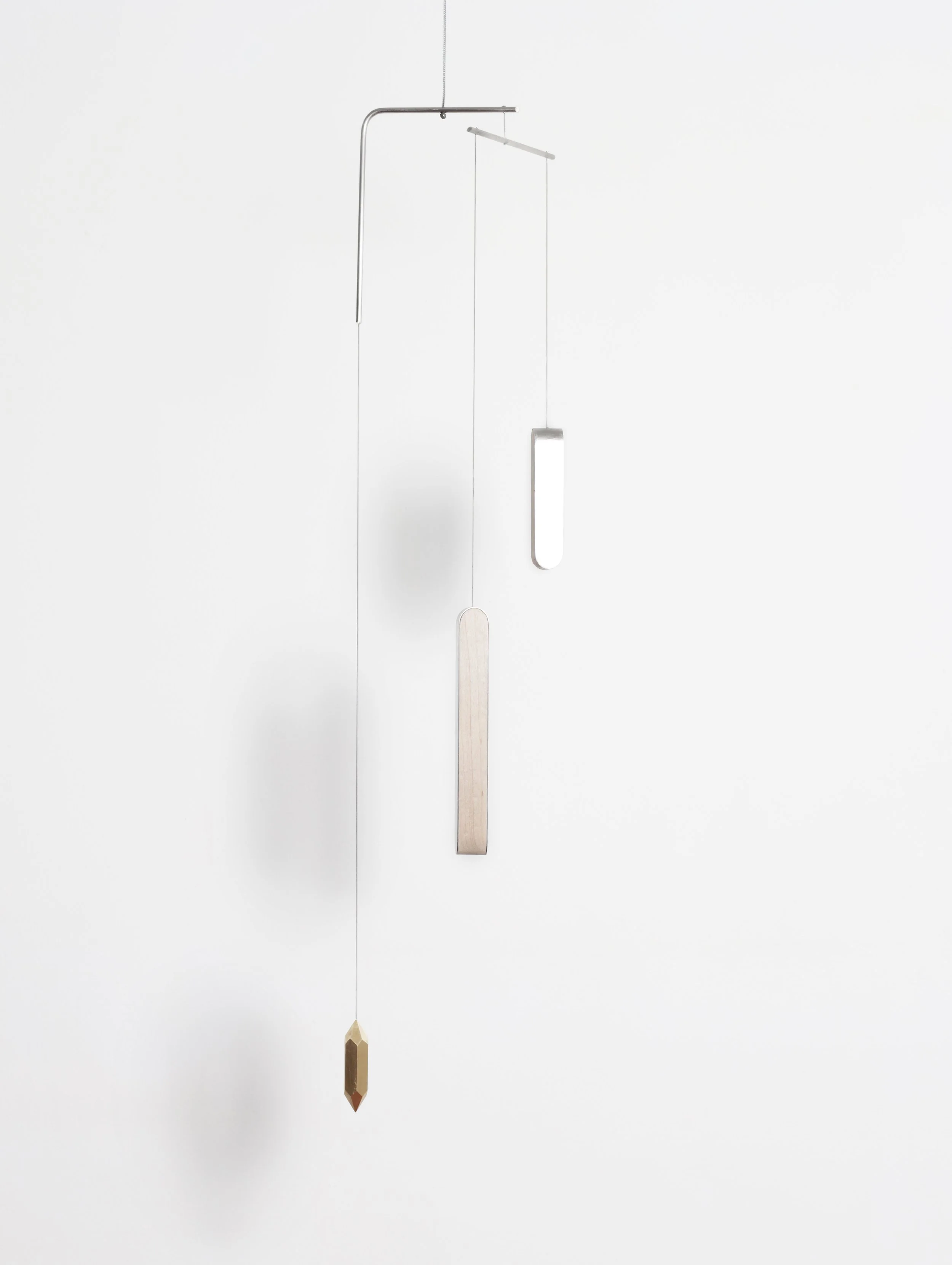 Too Many Tears (Yesterday) (2025) - 32.5"h x 7.5”w x 1”d - Stainless Steel, Brass, Maple & Wire - $3,200 CAD