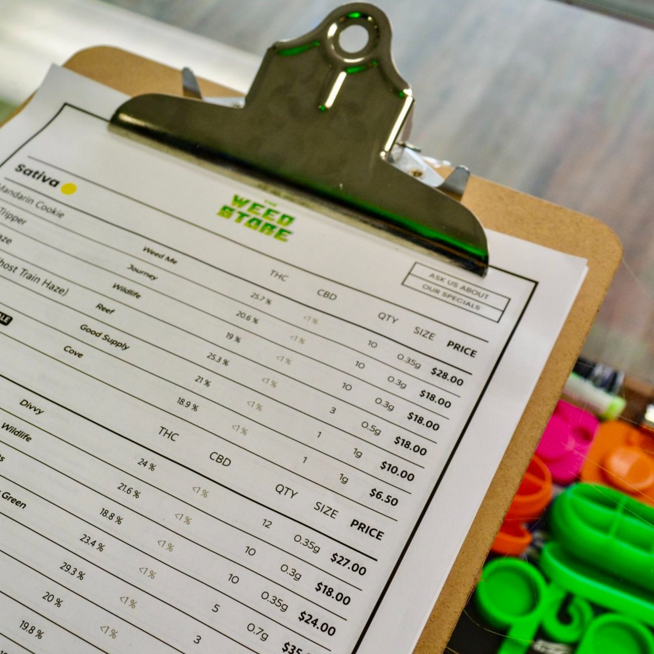 The Weed Store - Paper Menu - Clipboard on Counter.jpg