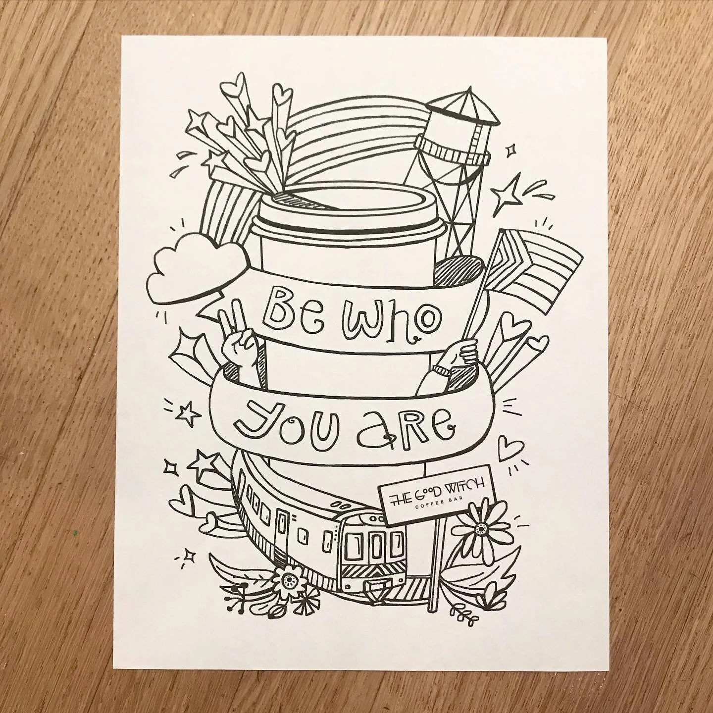 Lots of fun illustrating this coloring sheet for tomorrow&rsquo;s Pride celebration 🌈 @thegoodwitchcoffeebar. Local friends! Head over to pick up a copy for your kids and enjoy live music, art, and the best hojicha latte around. Check my Stories for