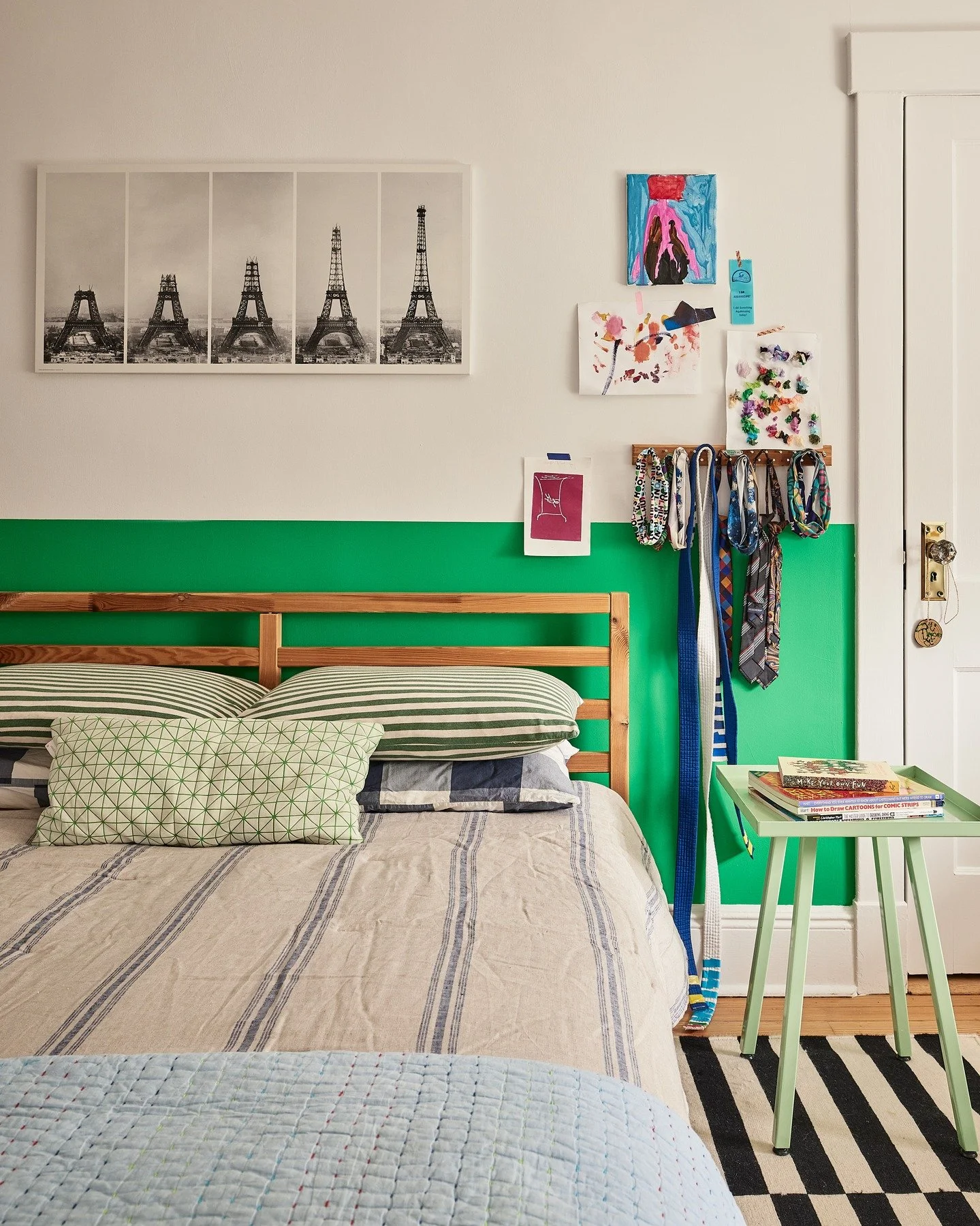 One more kid, one more kid room. Here is Theo's. He's our biggest (10!), which means this room held the most history. And it evolved right alongside him&mdash;from a crib to a twin bed to this queen. From Pok&eacute;mon posters to the Paris print (hi