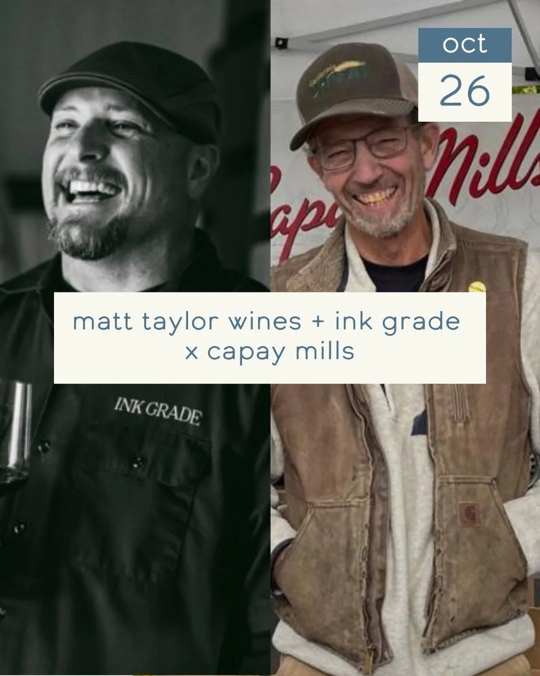 On Sunday, October 26th, join Matt Taylor of @inkgradeestate and @matt_taylor_wines and owner David Kaisel of @capay_mills for our next ICONS &amp; INNOVATORS 🍷 dinner.⁠
⁠
This event kicks off an exciting new lineup of producers and purveyors bringi