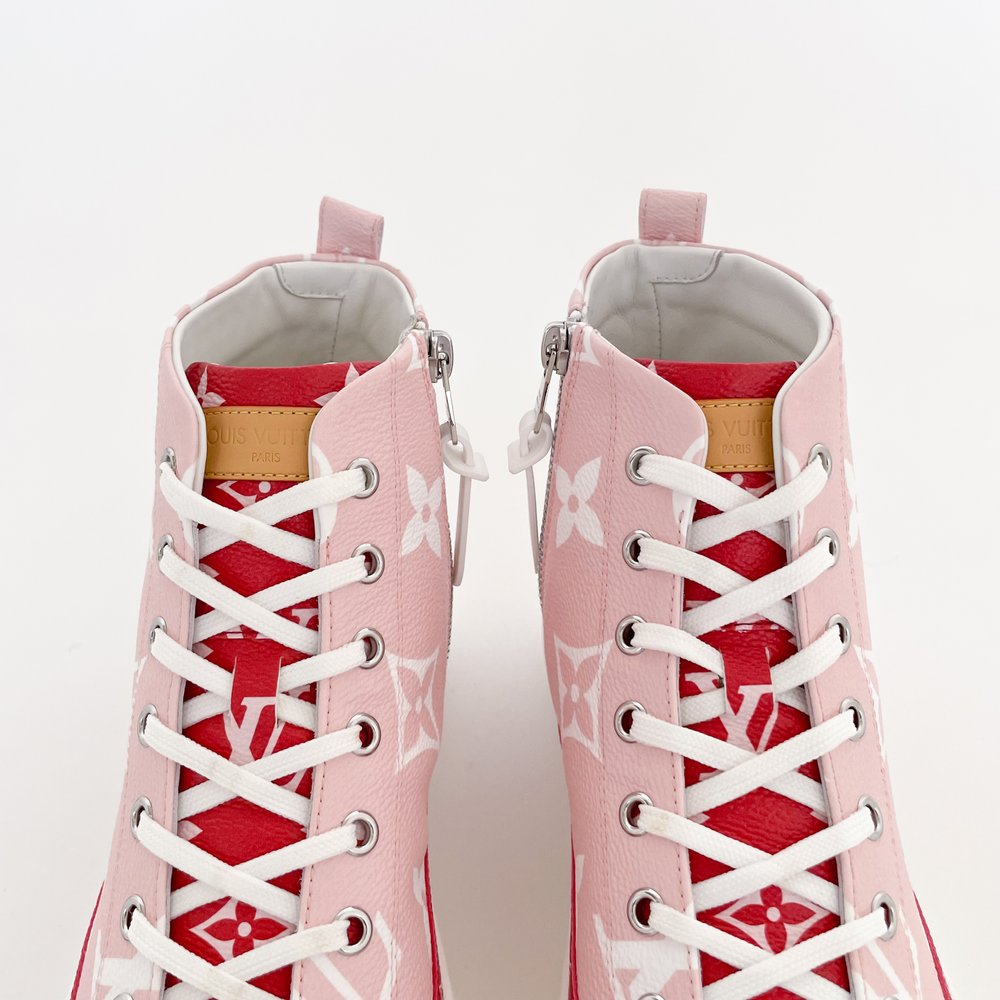 Louis Vuitton Stellar Sneaker Boot Pink Size 40 Women's 10 Giant Logo High  Top Tennis Shoes Rose — Golden State Resale