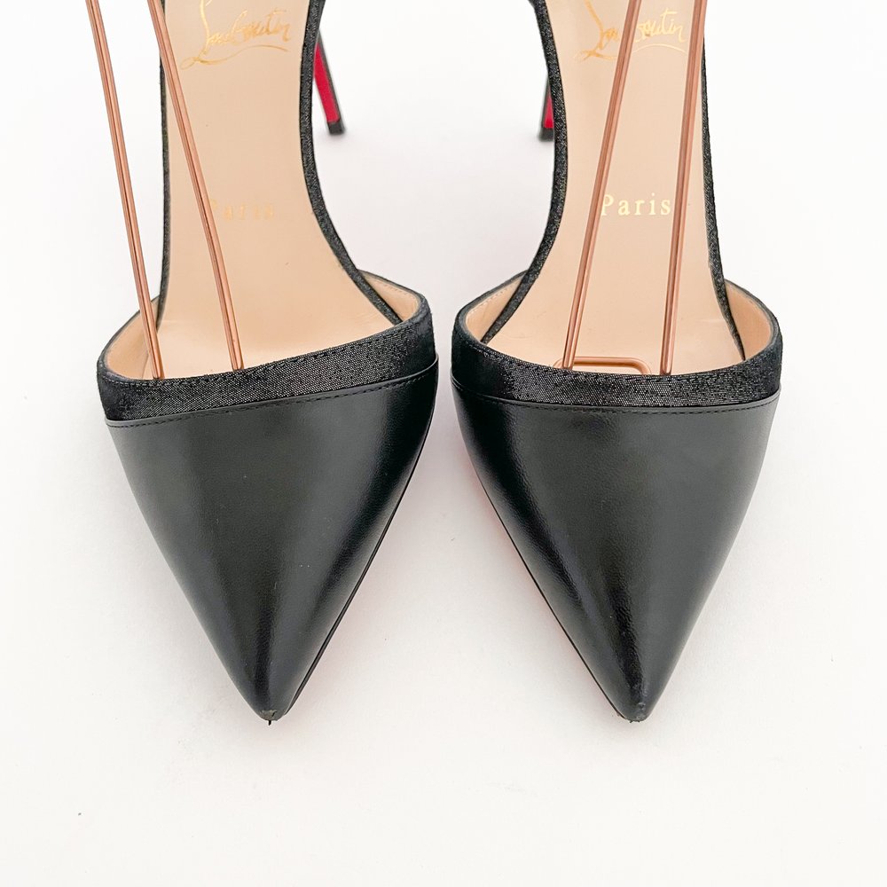 Christian Louboutin Uptown Double 85 Black EU 37.5 US 7.5 Pointed Heels Red Bottoms Golden State