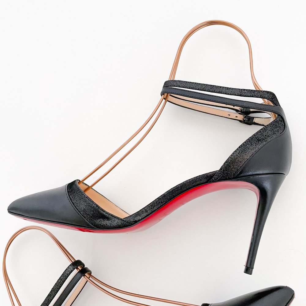Christian Louboutin Uptown Double 85 Pumps Black EU 37.5 US 7.5 Pointed High Heels Red Bottoms — Golden State
