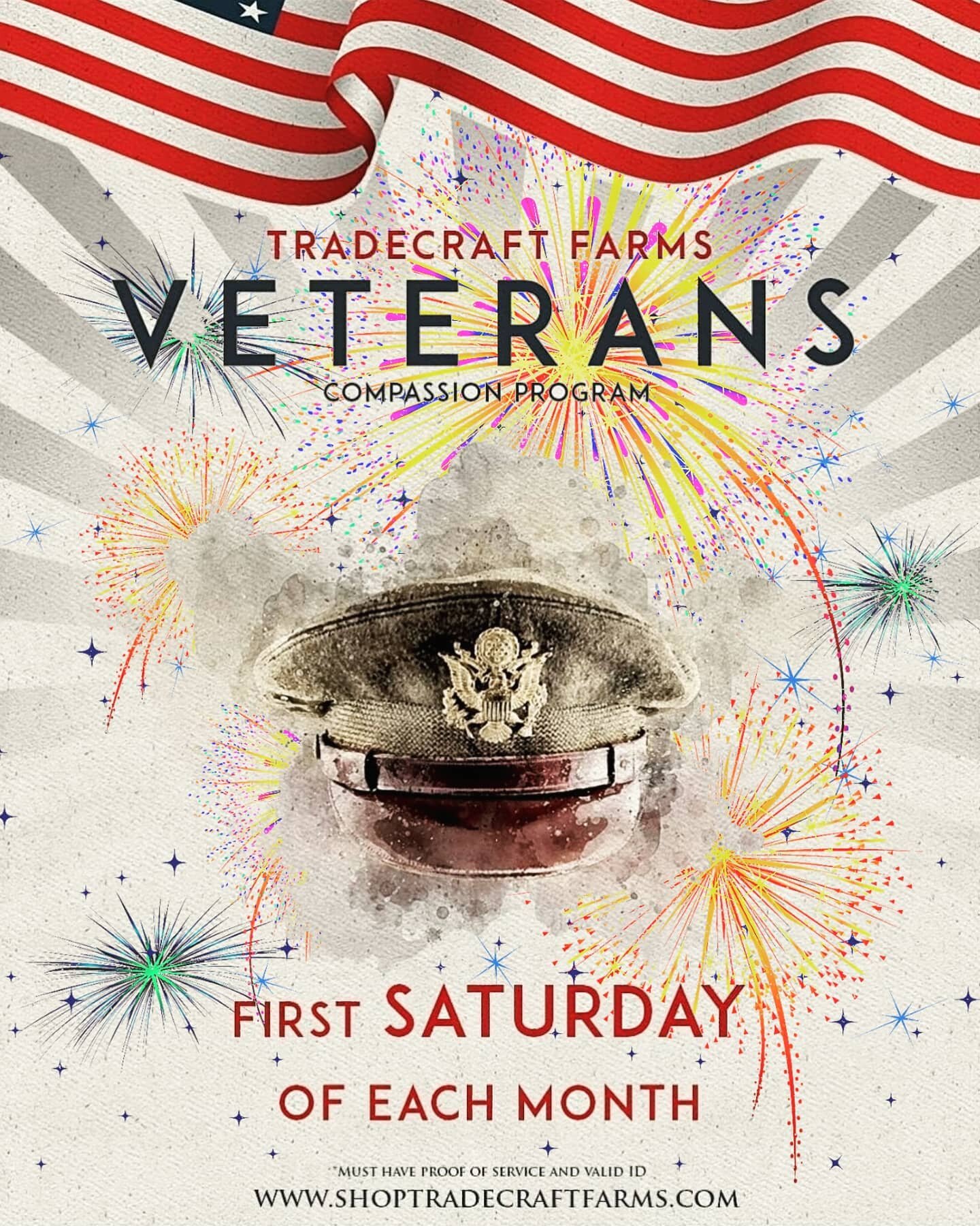 The first Saturday of the month is upon us again! 
Call store for details!

#veterans 
#compassionprogram 
#SB34 
#4thofjuly 
#fourthofjuly 
#military 
#vet 
#tradecraftfarmsporthueneme 
#tradecraftfarms 
#PortHueneme 
#oxnard