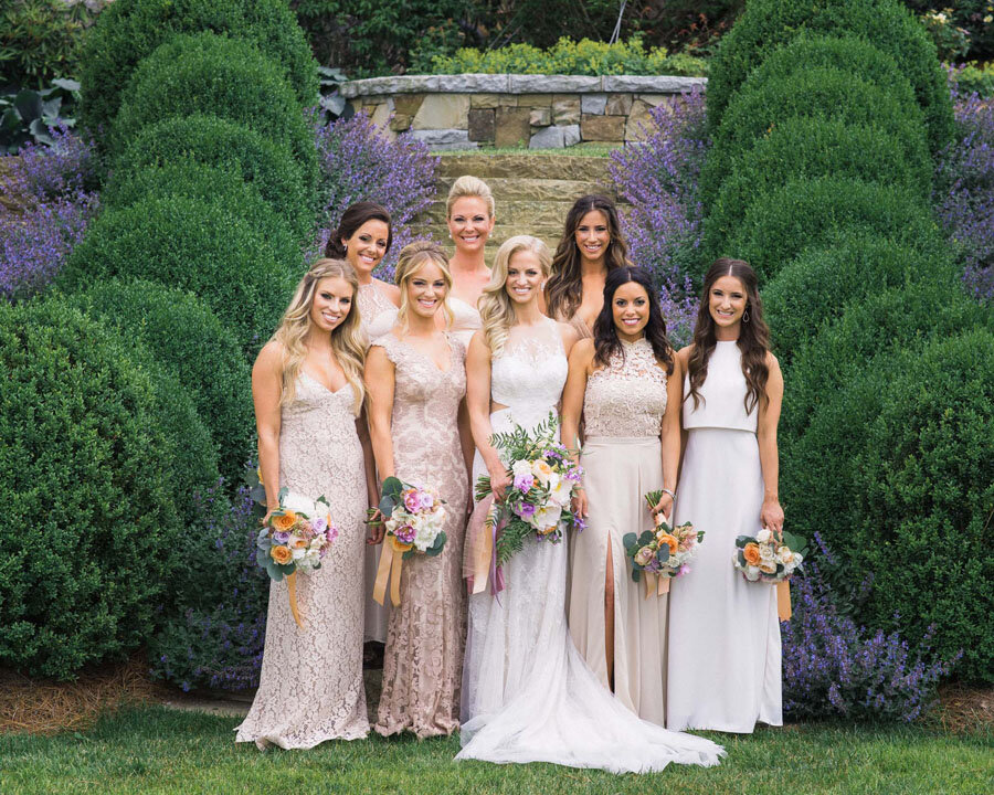 Old-Edwards-Wedding-Bridesmaids-in-Peach-Neutral-Mismatched-Dresses.jpeg