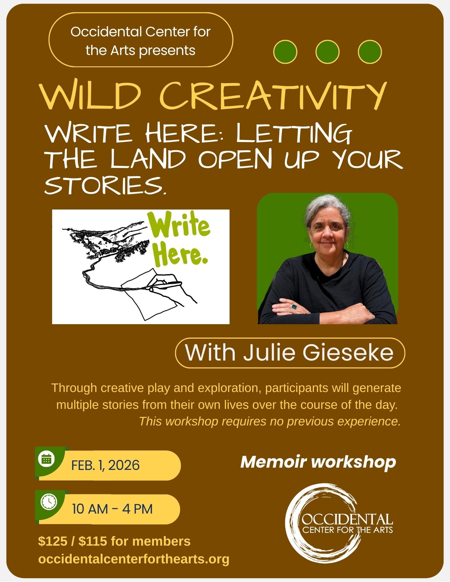Workshop - Write Here: Letting the land open up your stories with Julie Gieseke