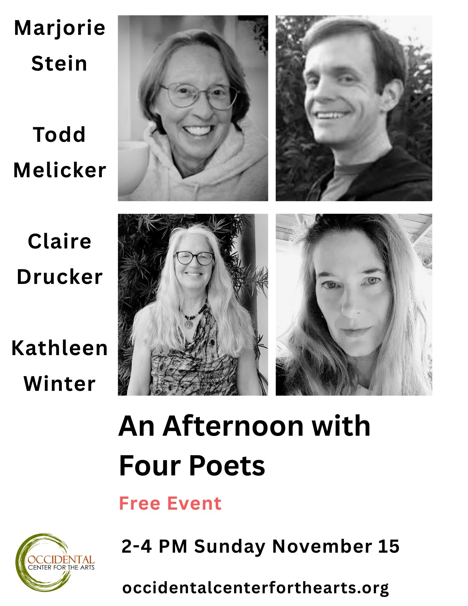 Afternoon with Four Poets: Marjorie Stein, Kathleen Winter, Todd Melicker, Claire Drucker