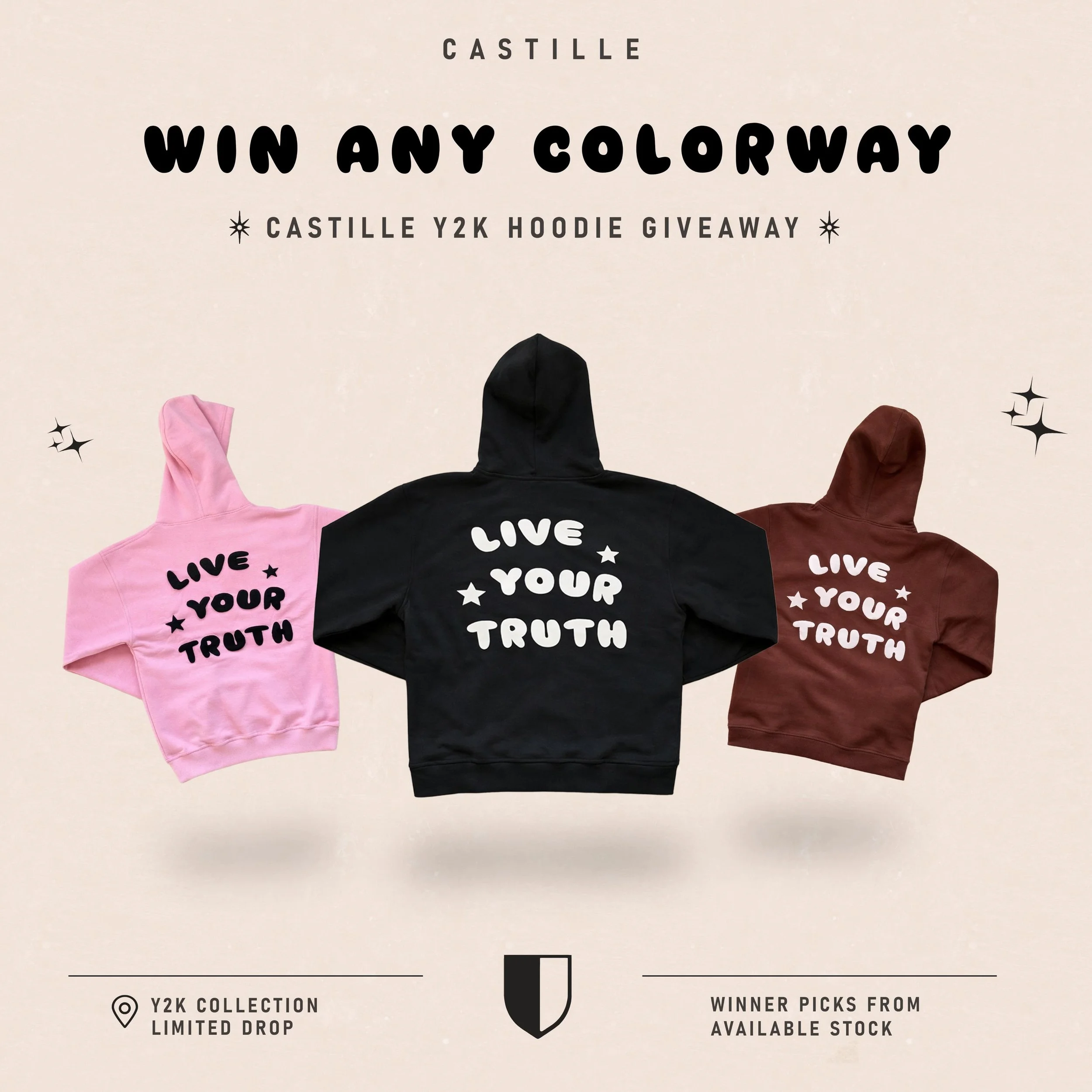 CASTILLE Y2K giveaway
Winner chooses from available stock

To enter:
&bull; Follow @castille.usa
&bull; Like this post
&bull; Tag 2 friends

*For a BONUS entry*
&bull;Repost to your story 

Winner announced 5/28 at 5pm
#streetwear #clothingbrand #giv