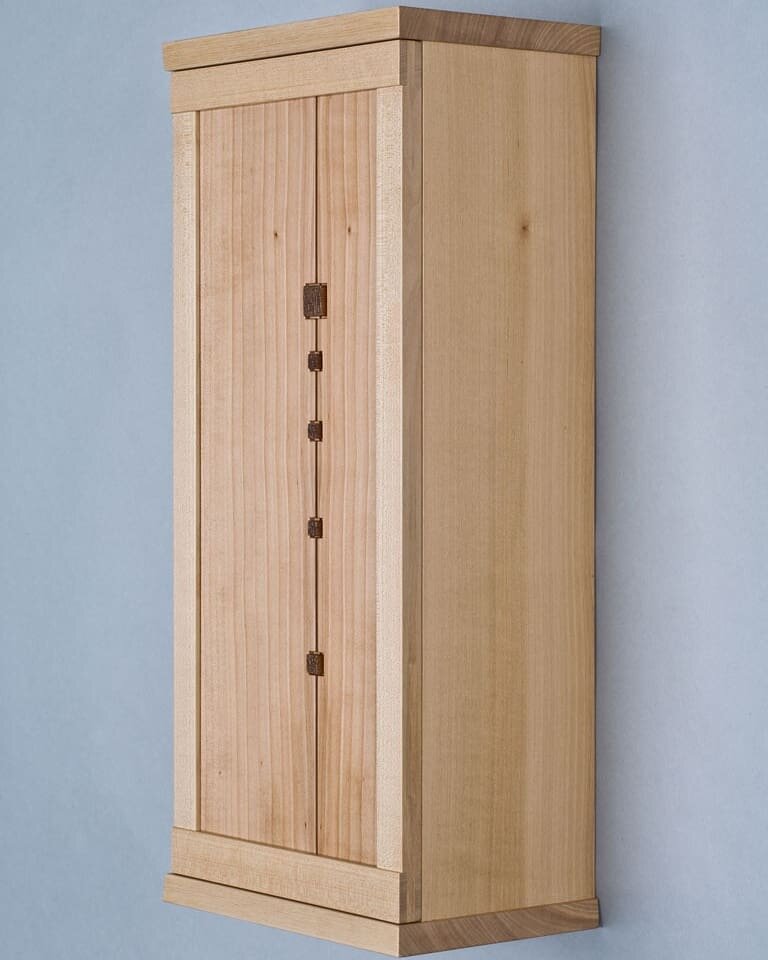 Today, as the snow serenely falls outside the studio, I'm reminded of this small wall cabinet I made almost 12 years ago... dubbed &quot;Serenity&quot;. Great memories.

Materials:&nbsp;Arbutus, apple, curly maple, brown doussie and shop-made brass h