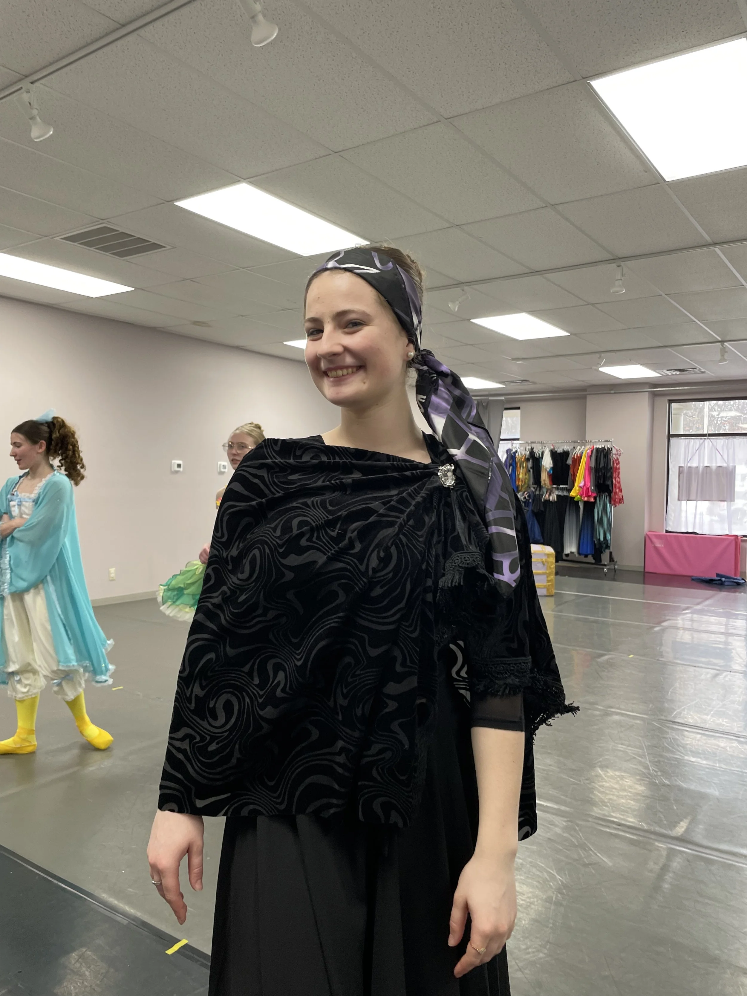 Ellen wears "Lilac Swirl" scarf as part of her costume in the ballet Cinderella 
