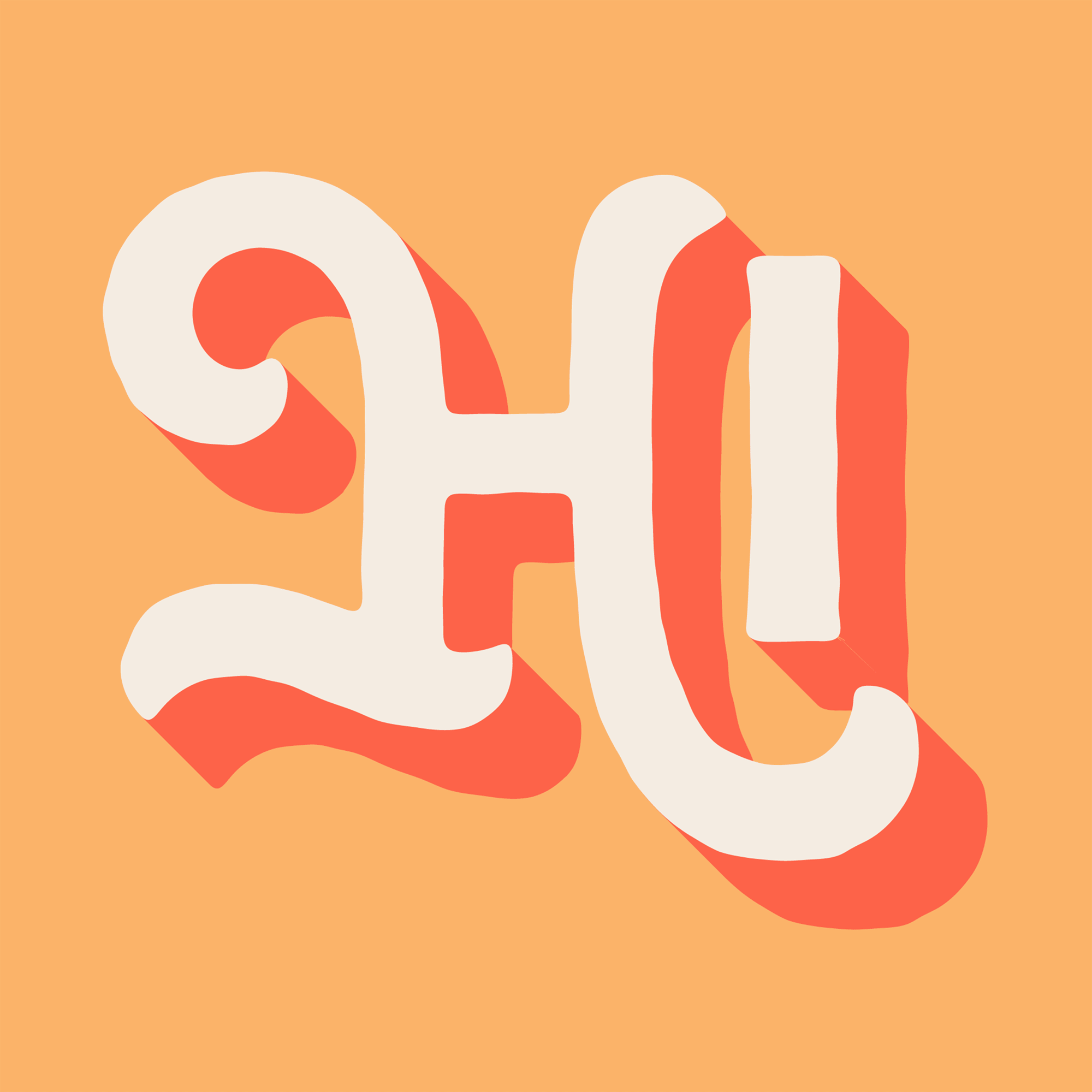 Stylized 3D text of the letters 'H' and 'O' in white with red shadows on an orange background.
