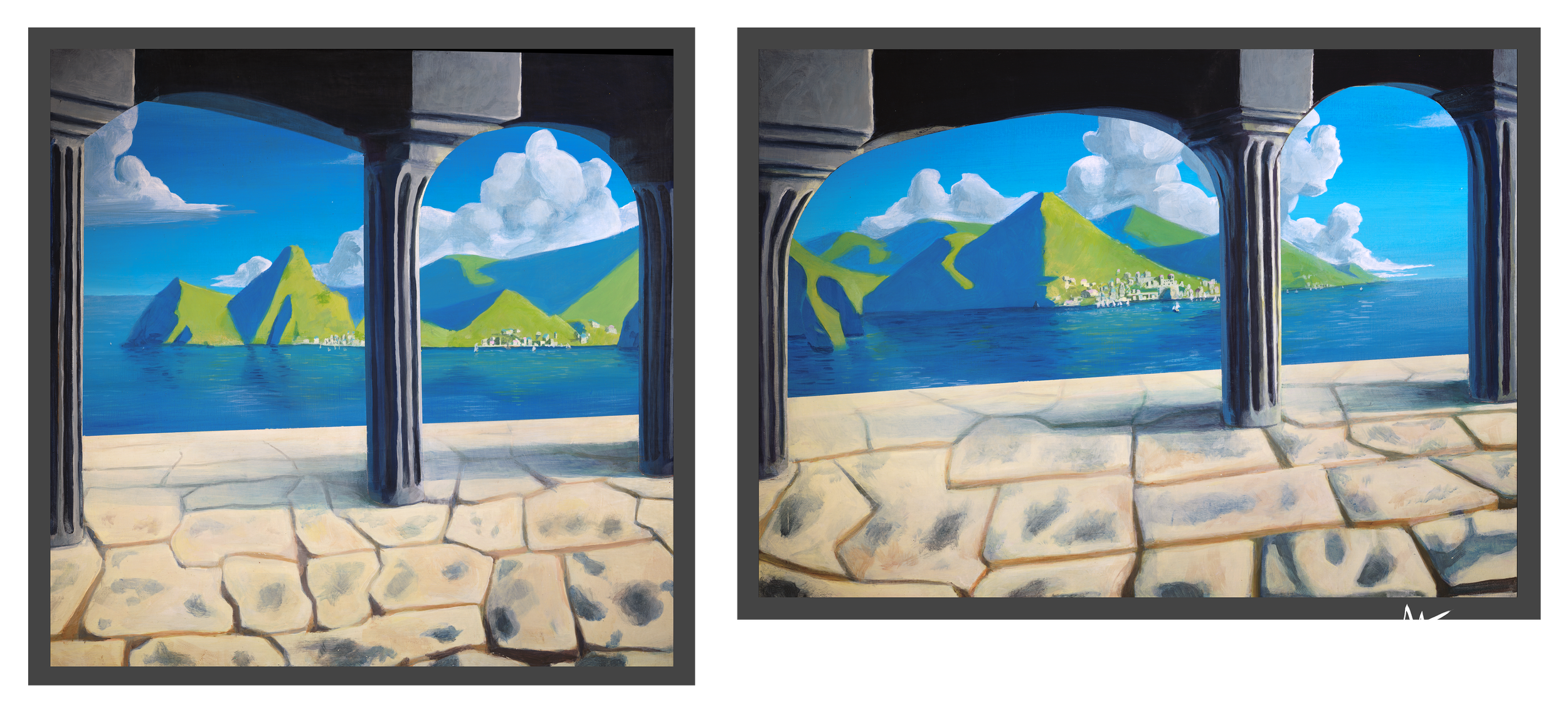 "Bayside Diptych" 24x18" and 22x22" Acrylic on canvas
-For Sale-