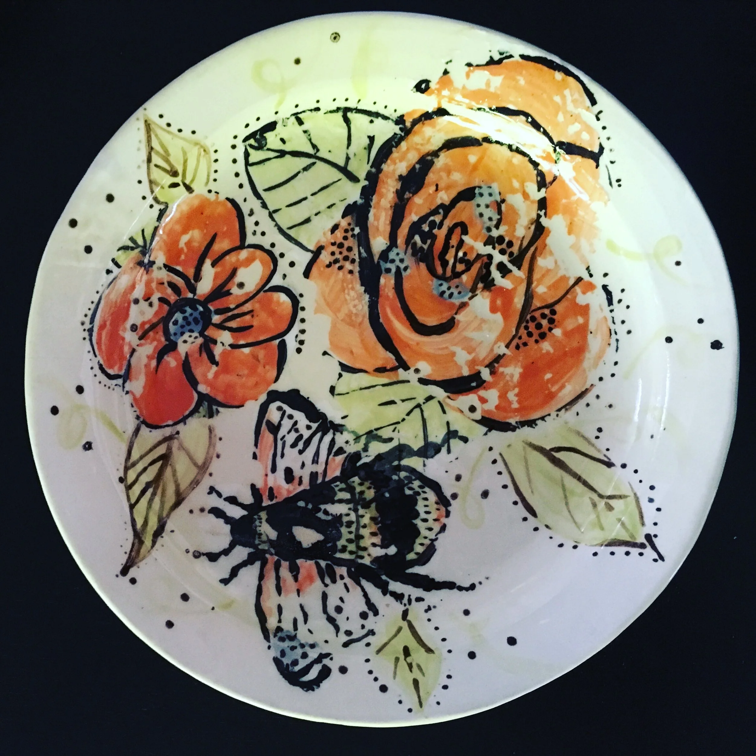 hand built stenciled plate- 10"