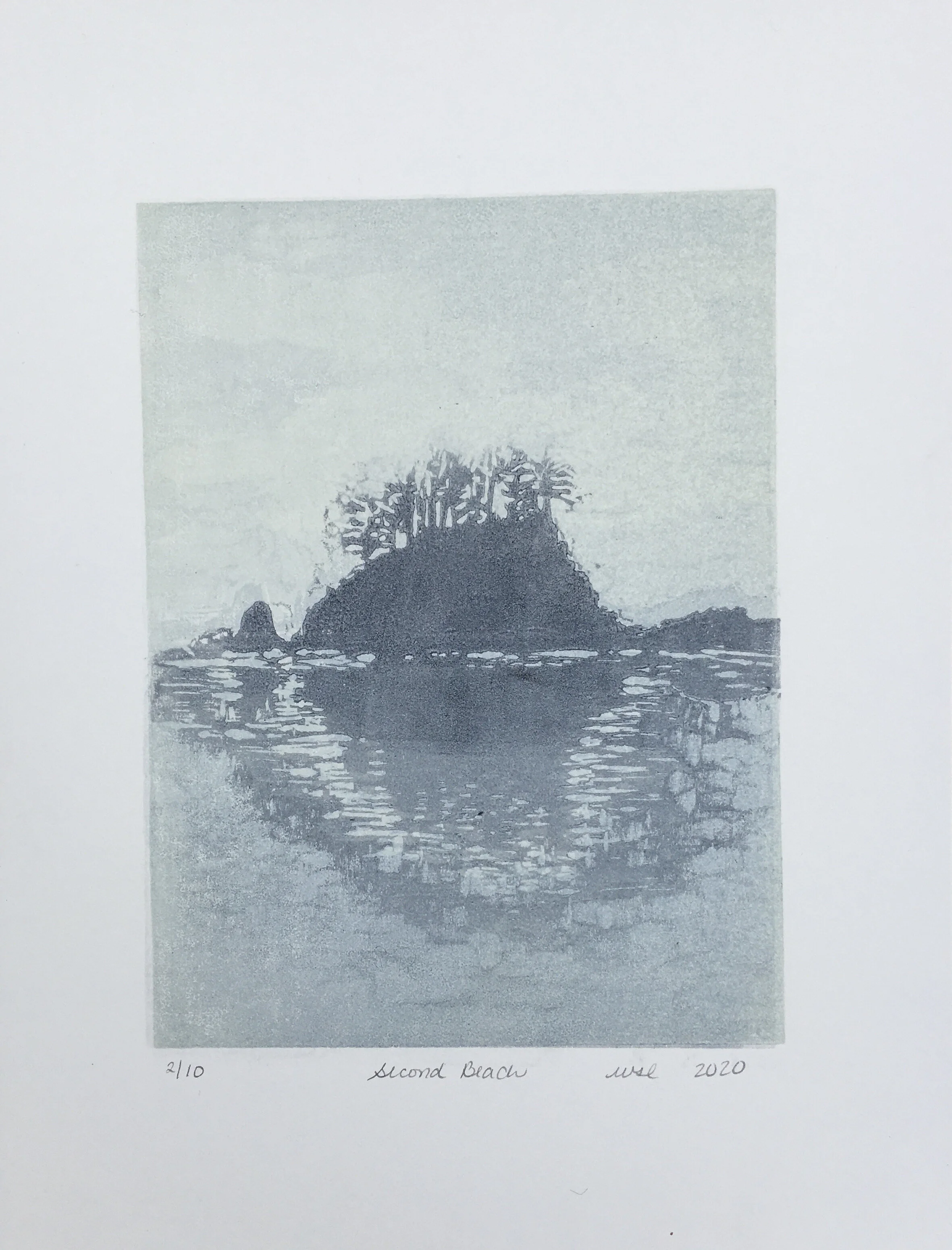 "Second Beach"- Reduction woodcut of 10- image 6" x 8"