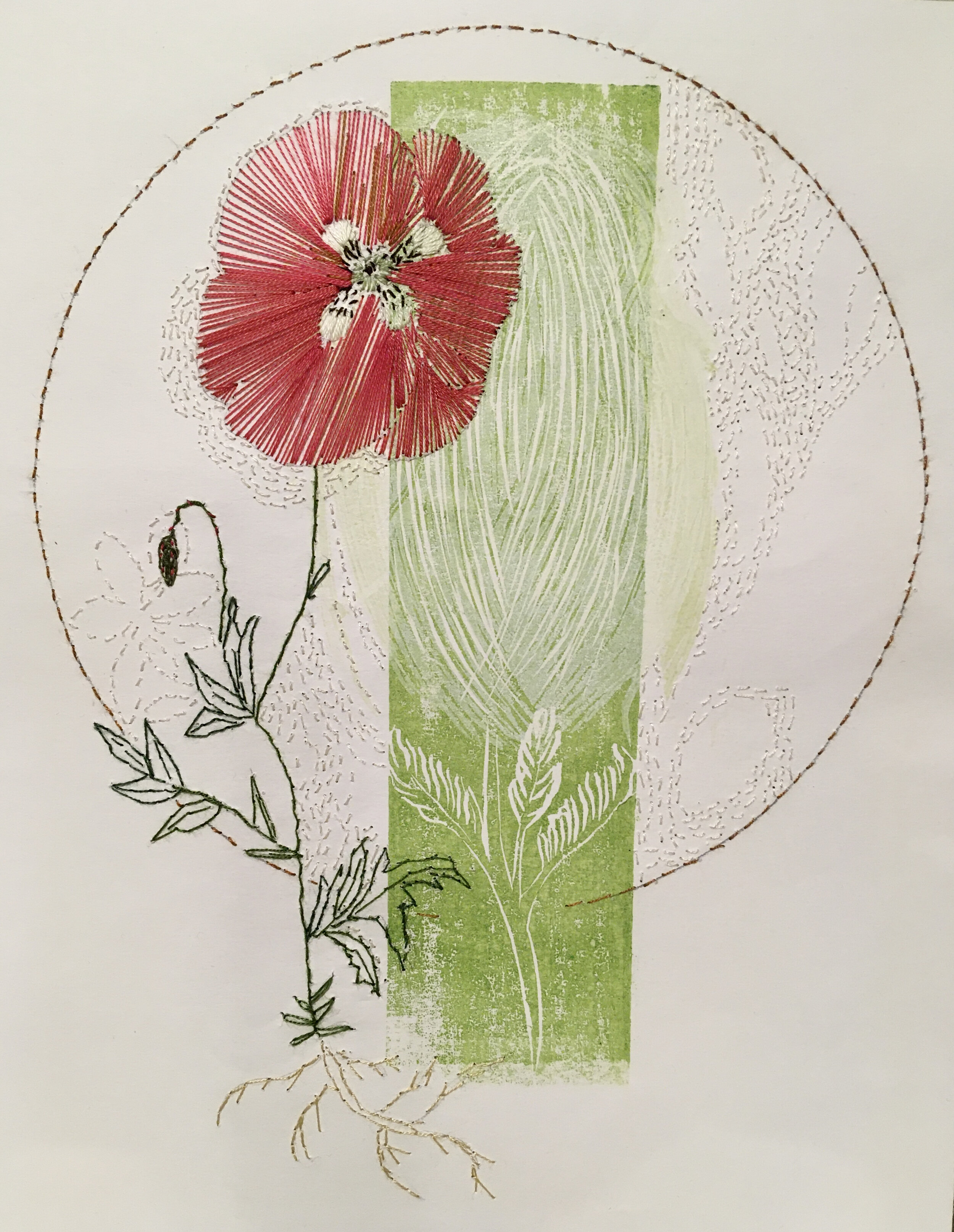 Collaboration
 piece - print by @larsinic with embroidery - 
9" x 12"