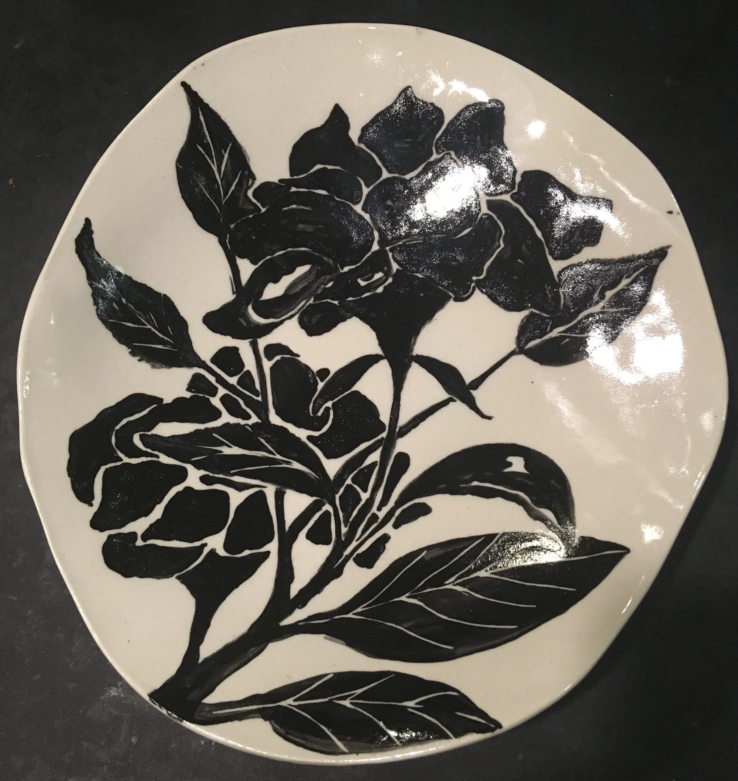 hand built hand painted plate- 10"