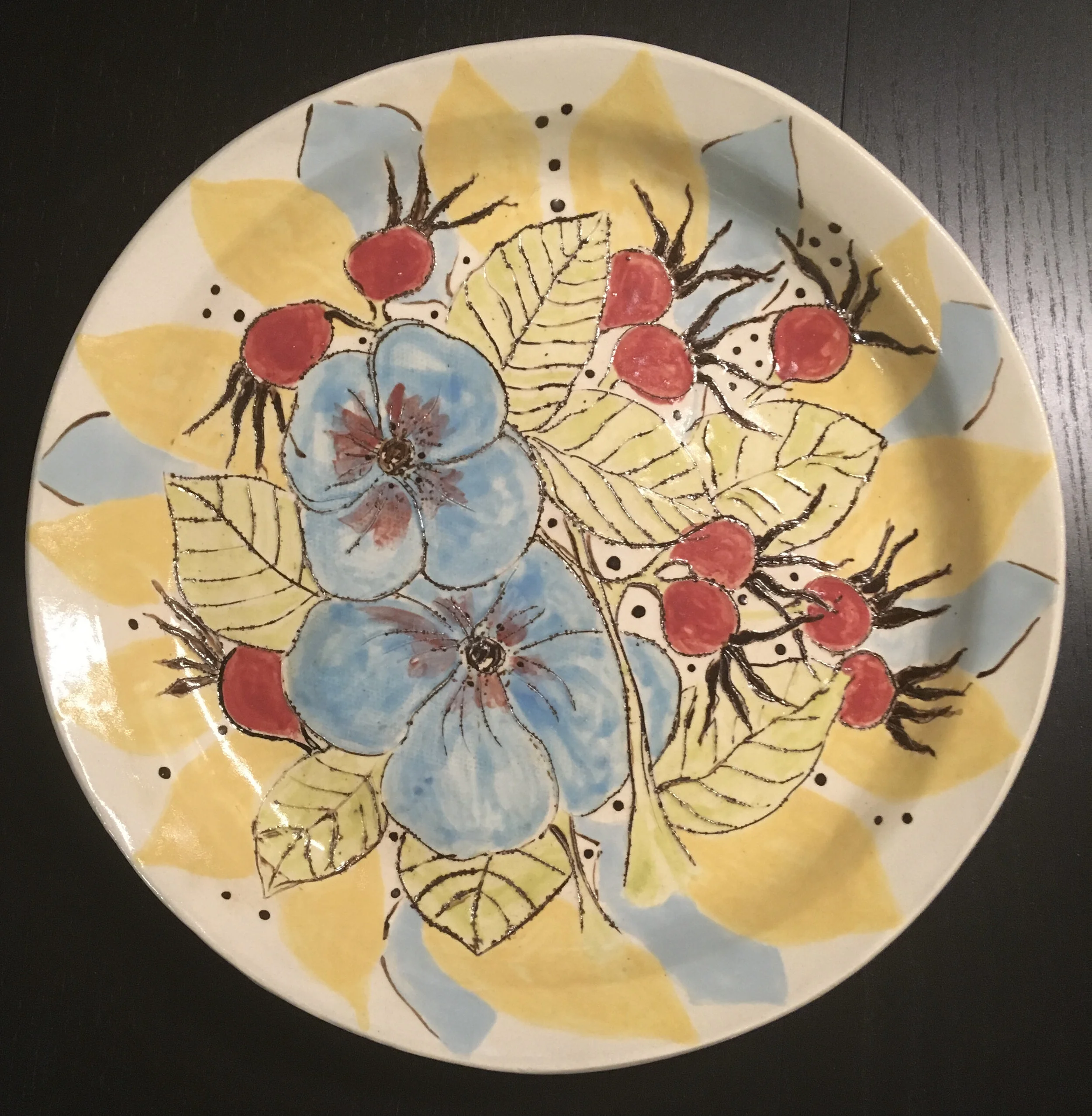 hand painted hand built plate- 10"