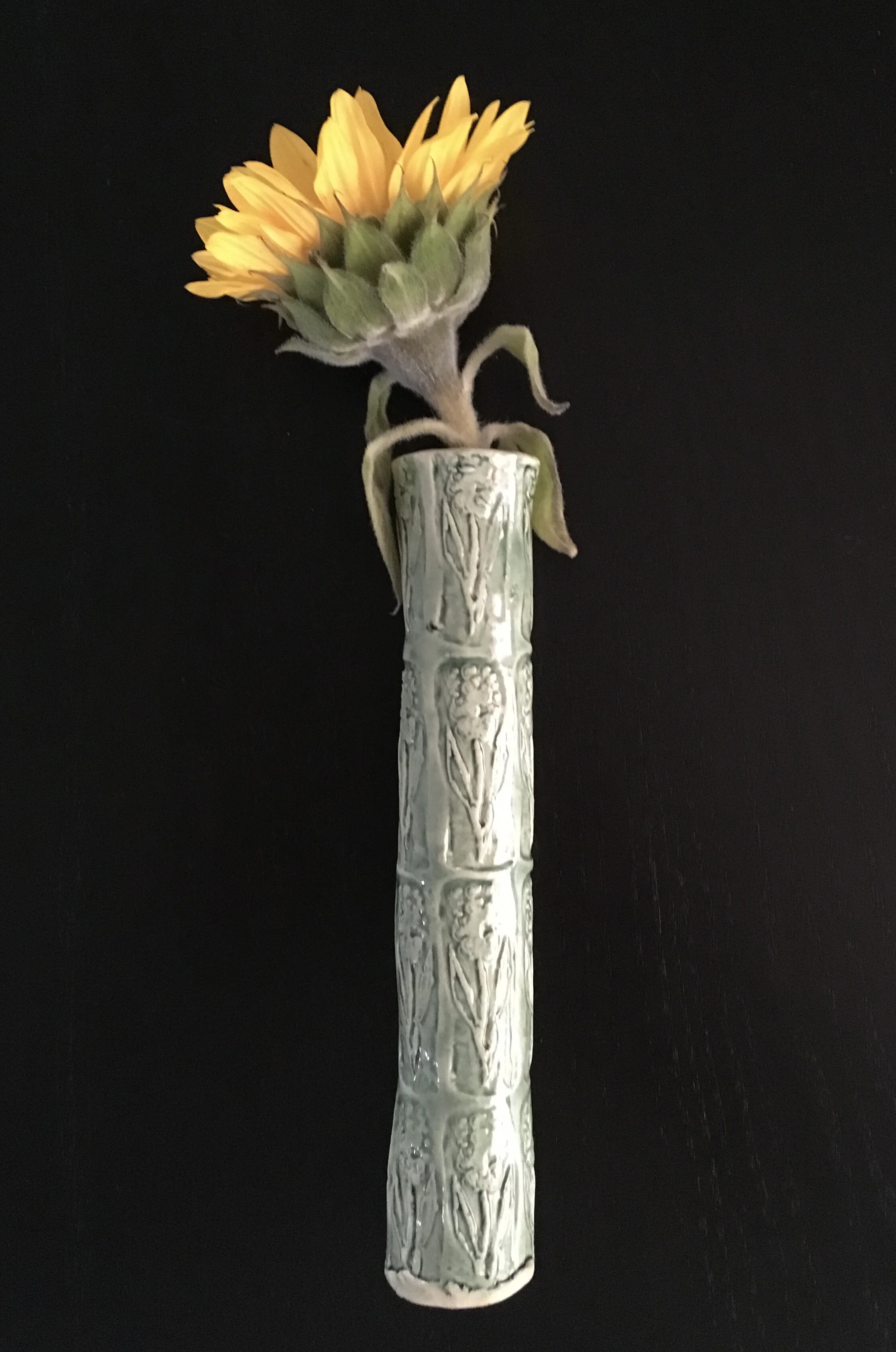 hand stamped skinny vase- 8"