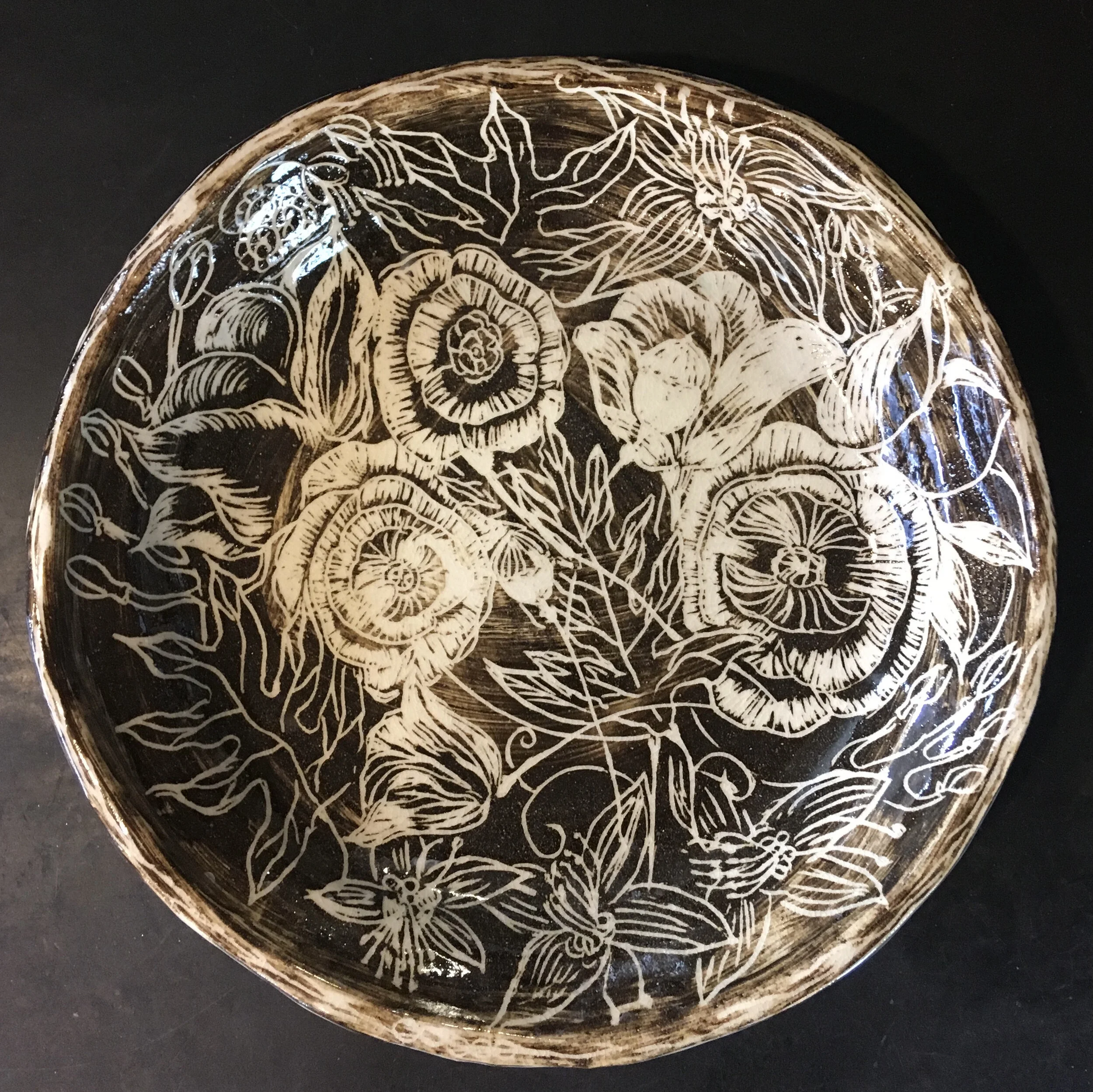 hand built sgraffito bowl- 10"