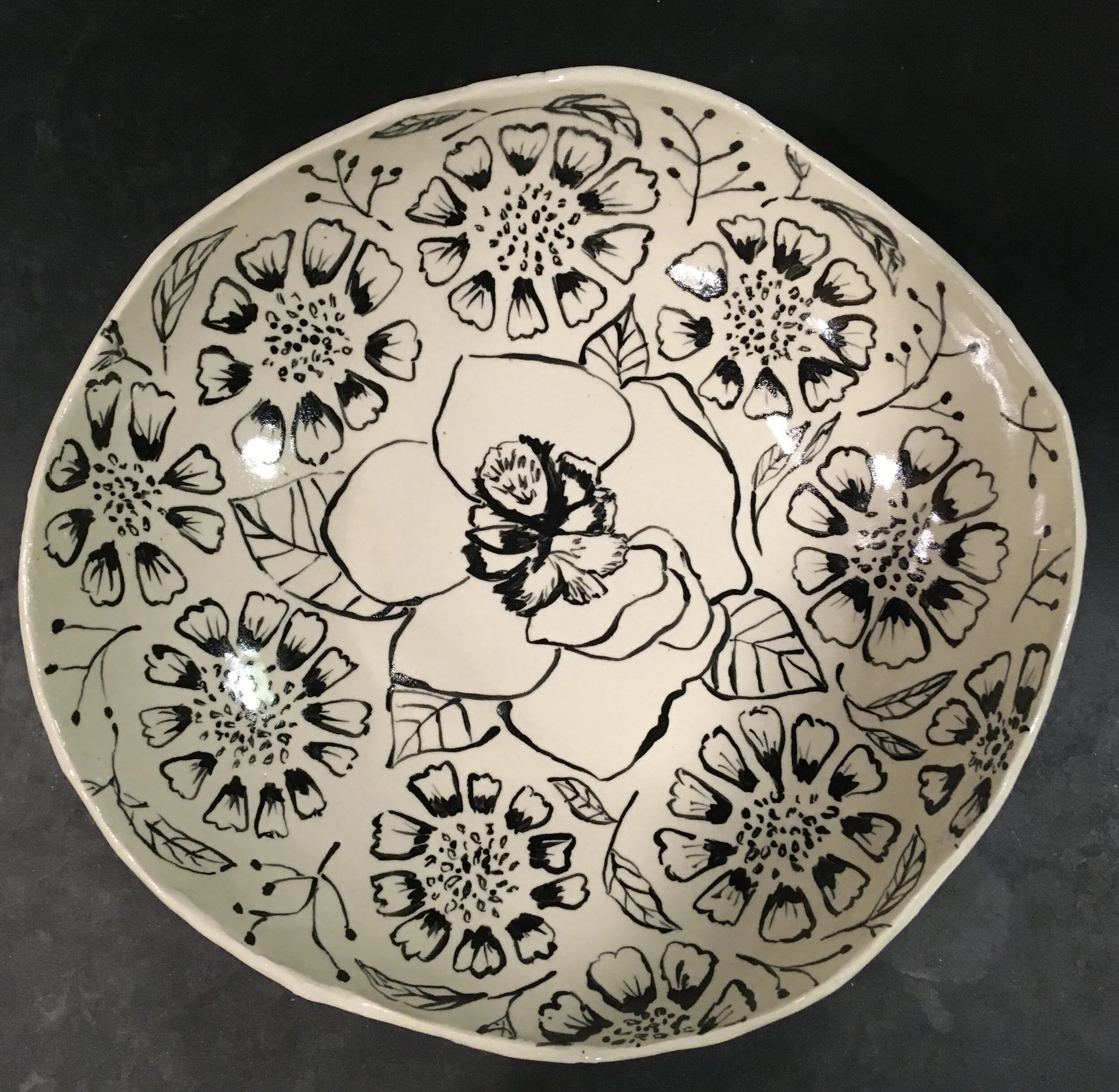 hand built hand painted large bowl- 15"