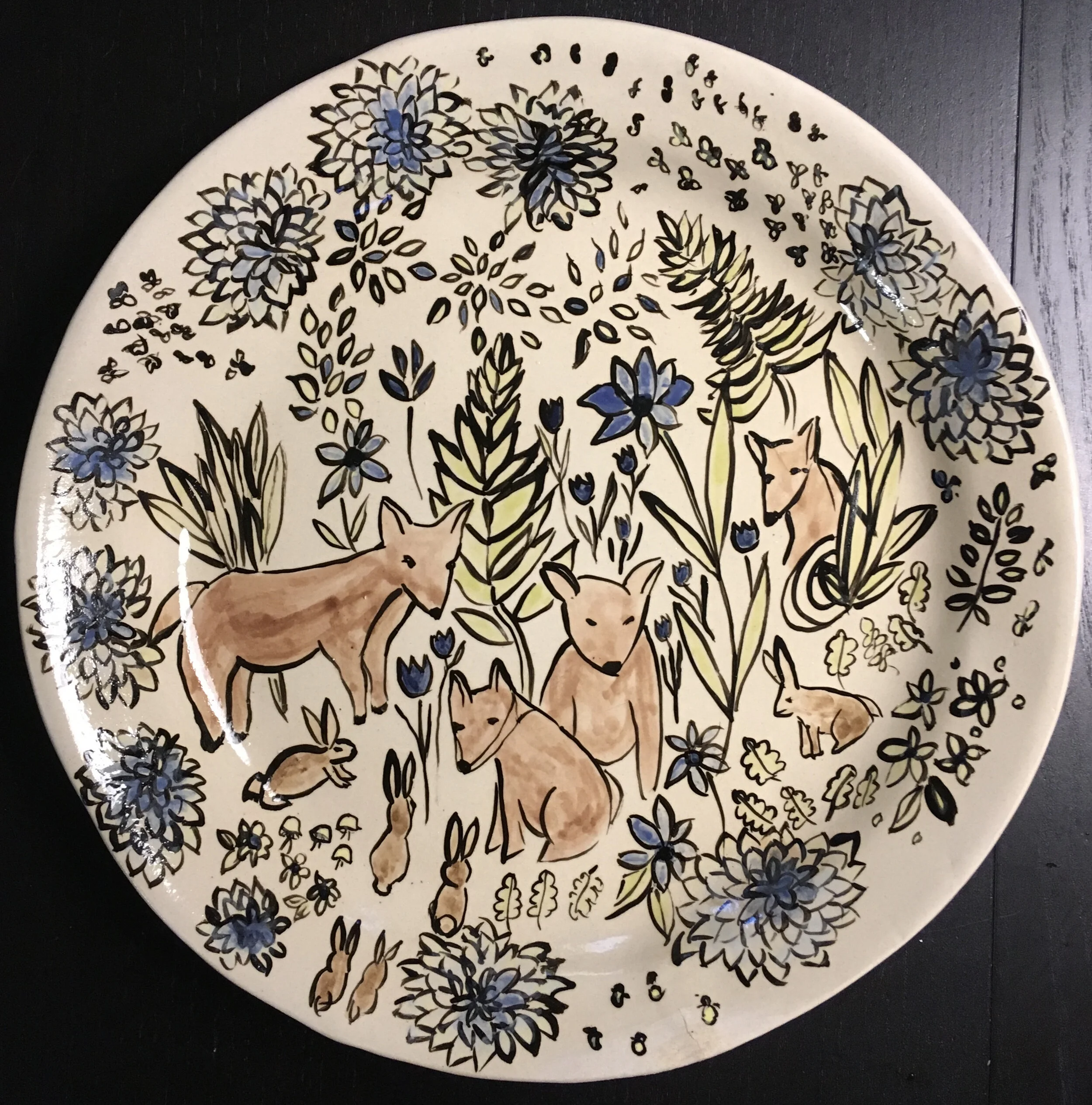 hand painted hand built plate- 10"
