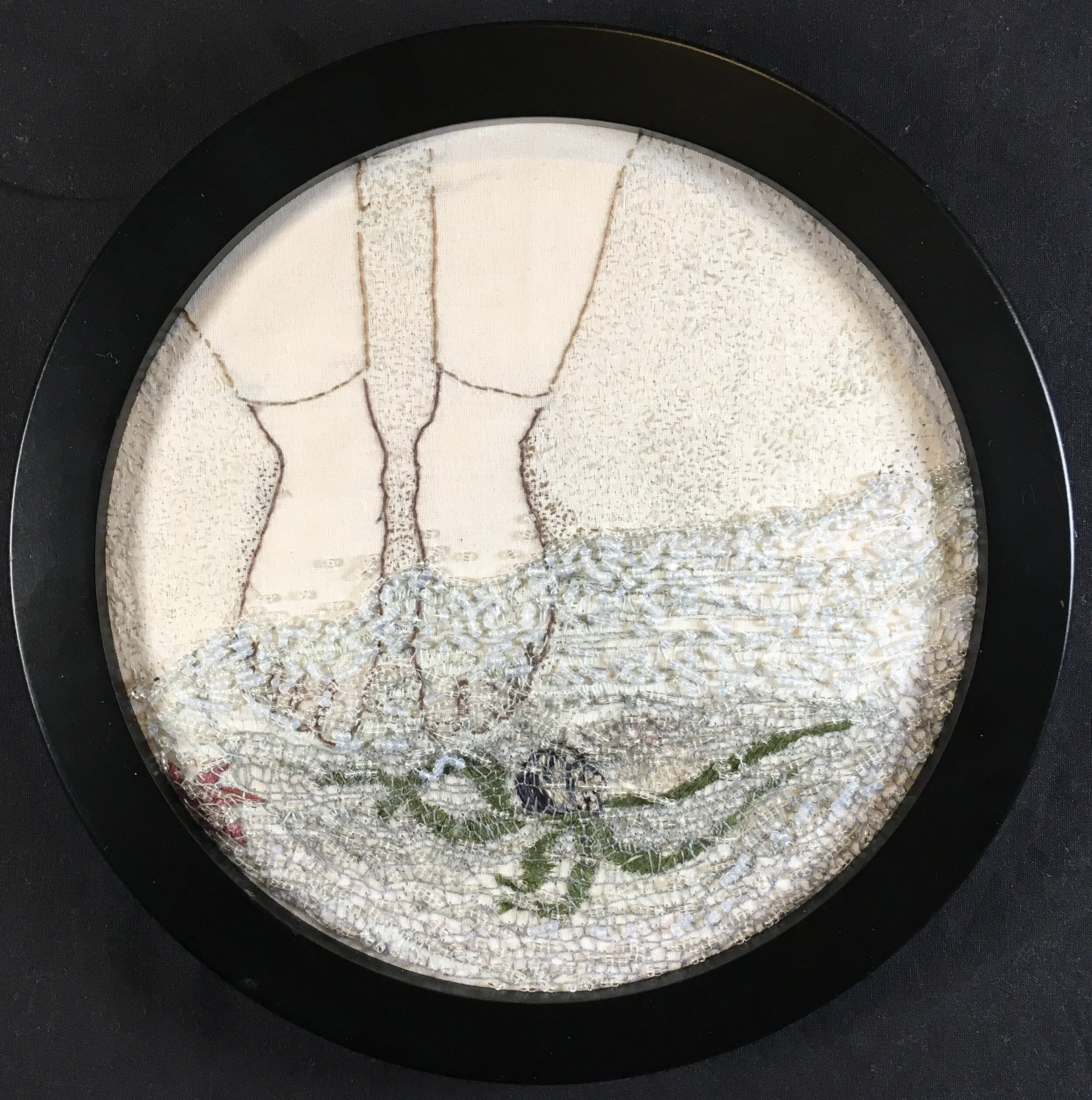 "Salish Sea"- embroidered and beaded 9 1/2 framed