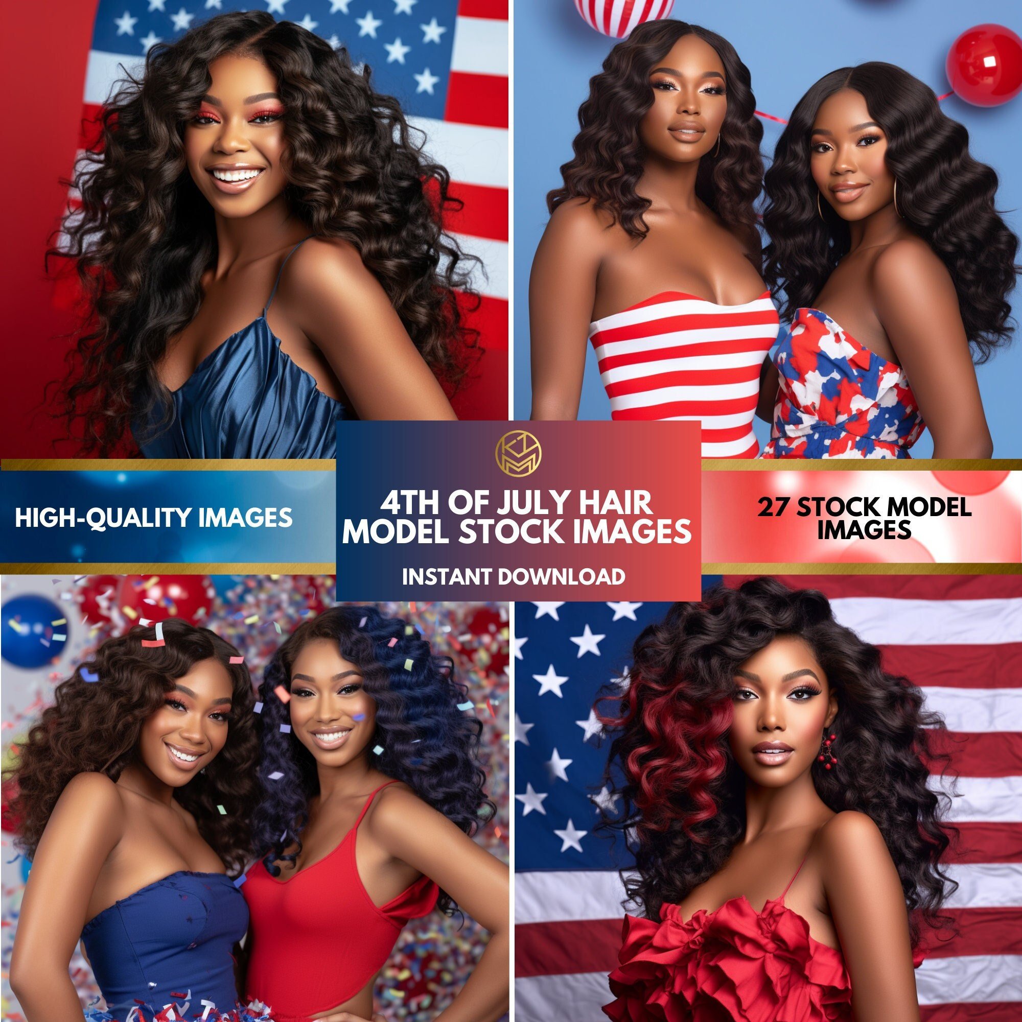 4th of July Hair Stock Photos| Fashion Model Photos | African American Stock Images | Holiday Stock Photos| AI Stock Images| Stock Photo