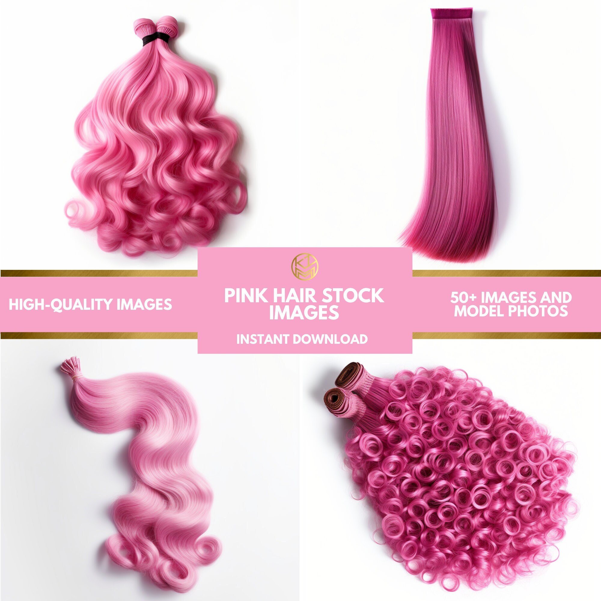 Luxury Pink Hair Extension Stock Images | Straight Hair| Body Wave Hair| Deep Wave Hair| Curly Hair| Purple Hair Bundles| Digital Download