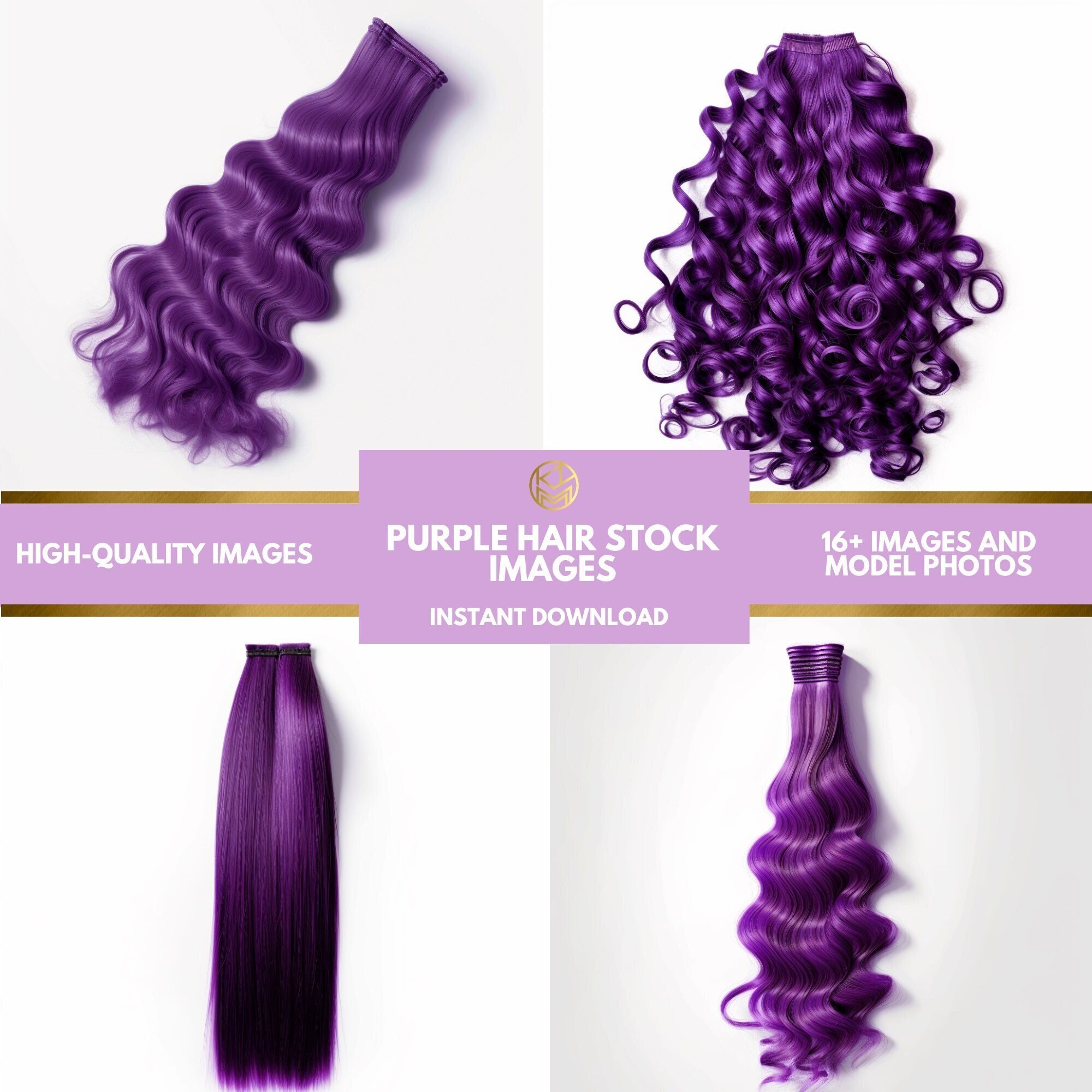 Luxury Purple Hair Extension Stock Images | Straight Hair| Body Wave Hair| Deep Wave Hair| Curly Hair| Purple Hair Bundles| Digital Download