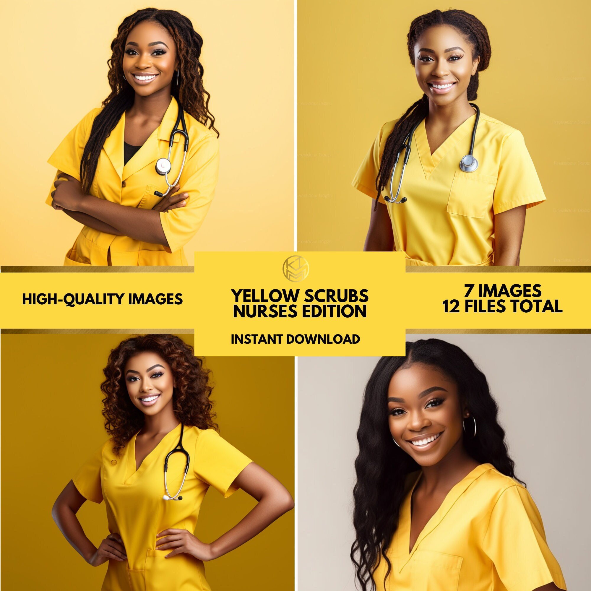 Nurse Stock Photos| Nurse Stock Photos | Nurse Photos | Yellow Scrubs Stock Images | Stock Image | Black Nurses| African American Nurse| AI