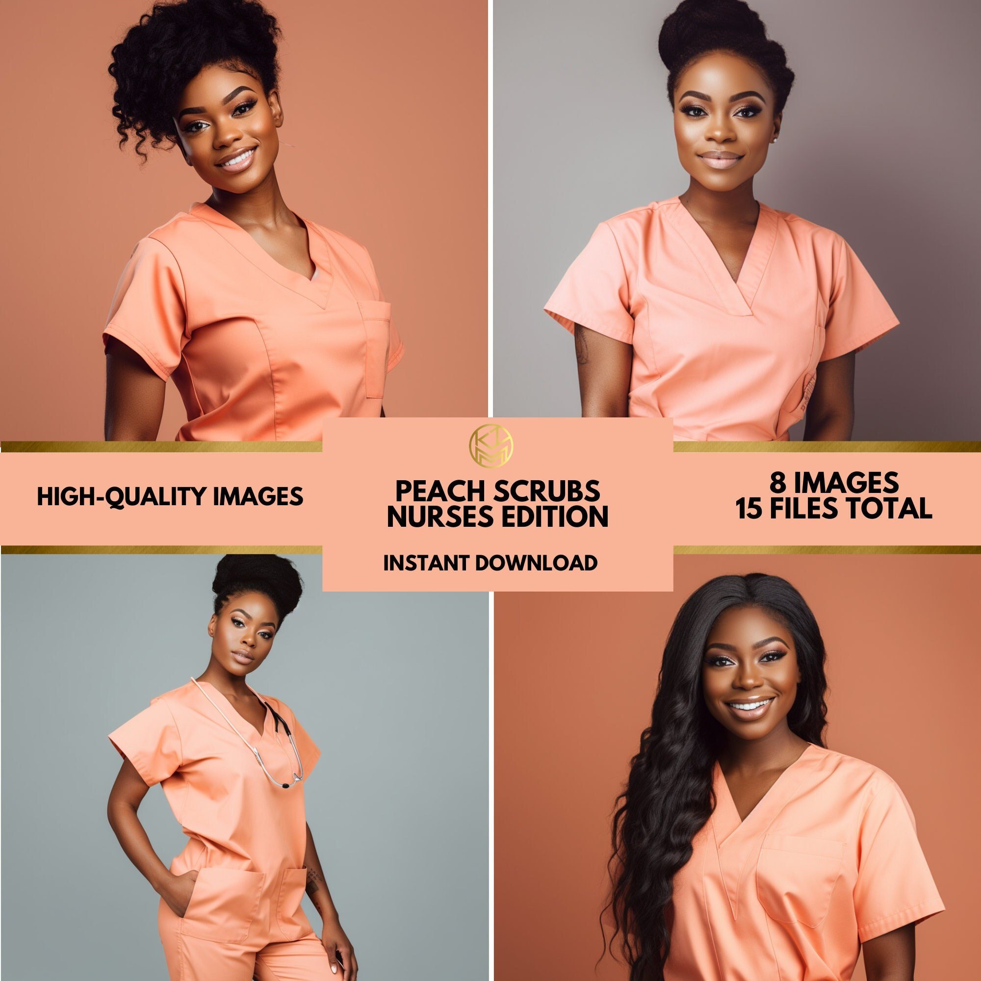 Nursing Stock Photos| Nurse Stock Photos | Nurse Photos | Peach Scrubs Stock Images | Stock Image | Black Nurses| African American Nurse| AI