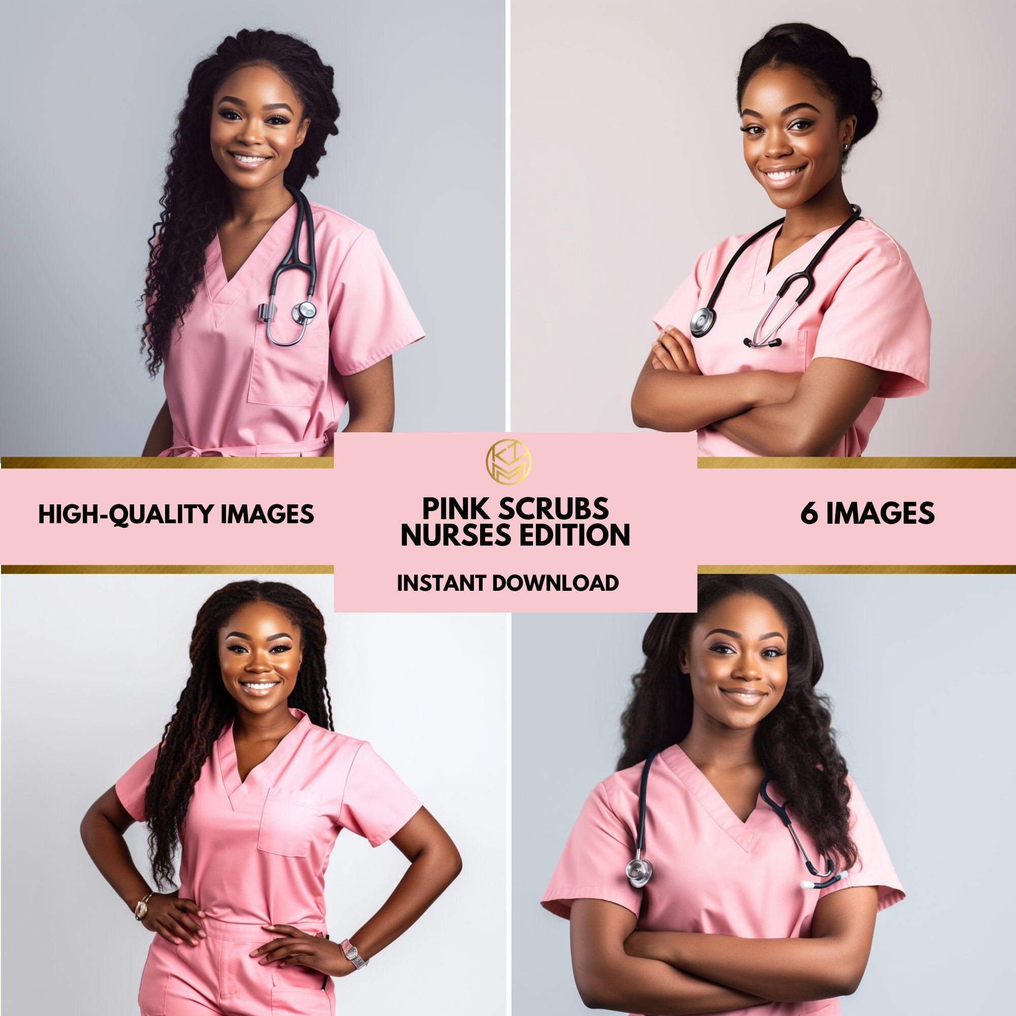 Nursing Stock Photos| Nurse Stock Photos | Nurse Photos | Pink Scrubs Stock Images | Stock Images | Black Nurses| African American Nurse| AI