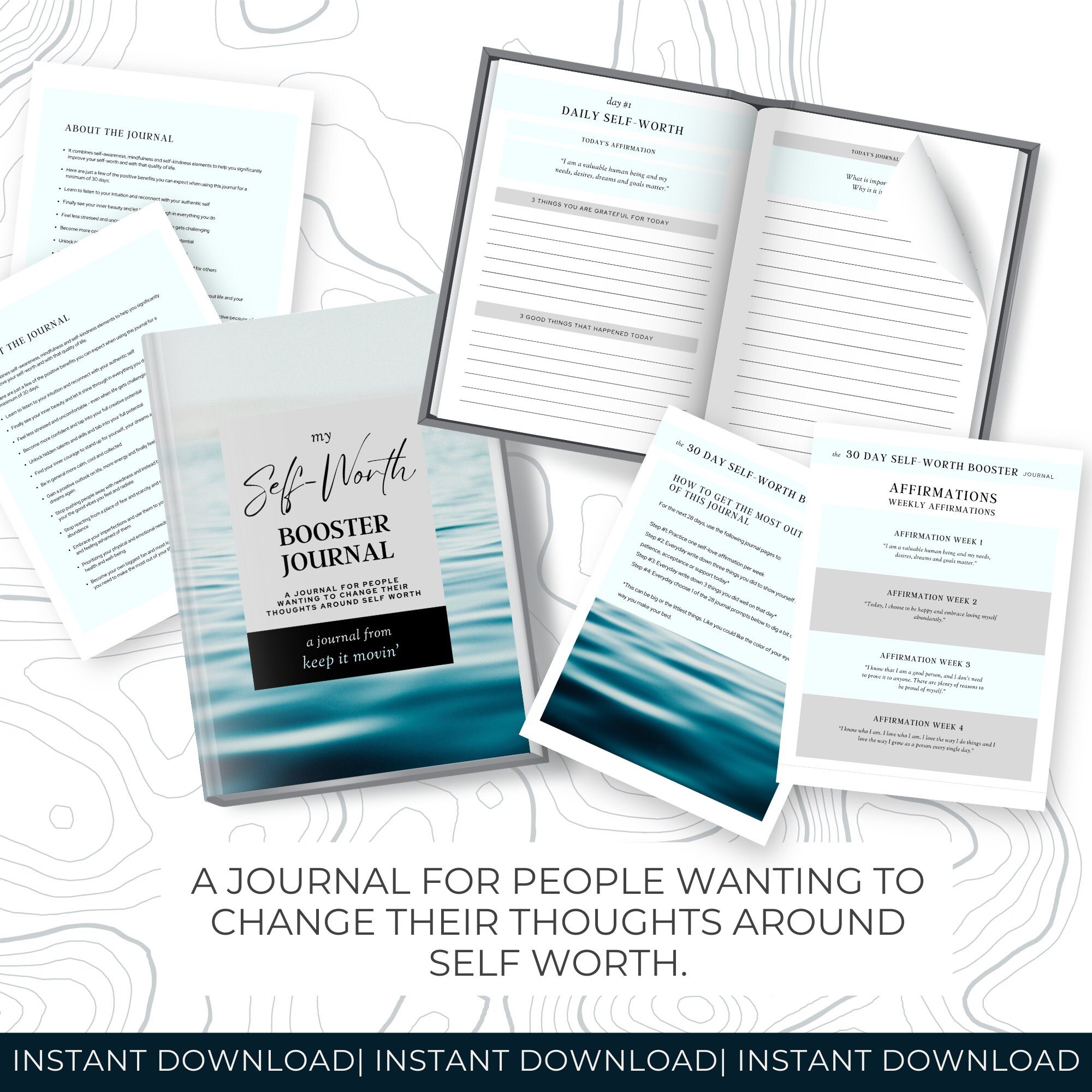 The 30 Day Self-Worth Booster Journal |Printable Journal| Digital Journal| Self-Love Journal|