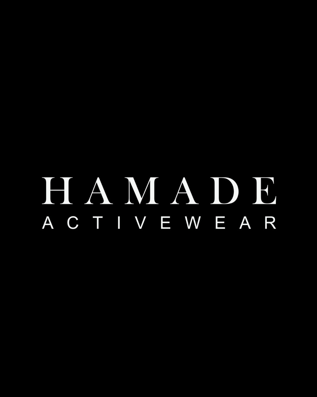 Logo de la marque Hamade Activewear en blanc sur fond noir.