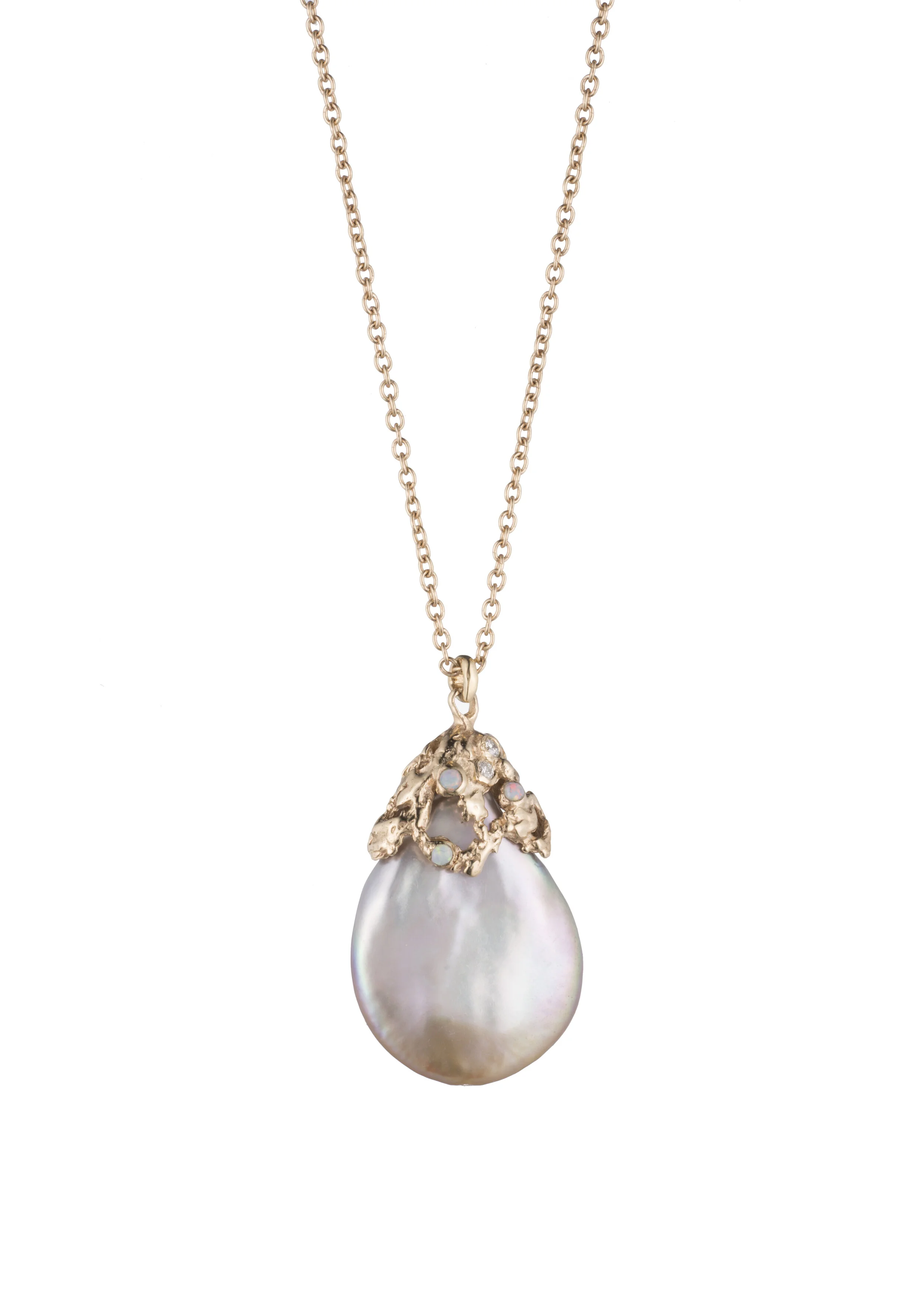 Coral Cap Biwa Pearl Pendant 