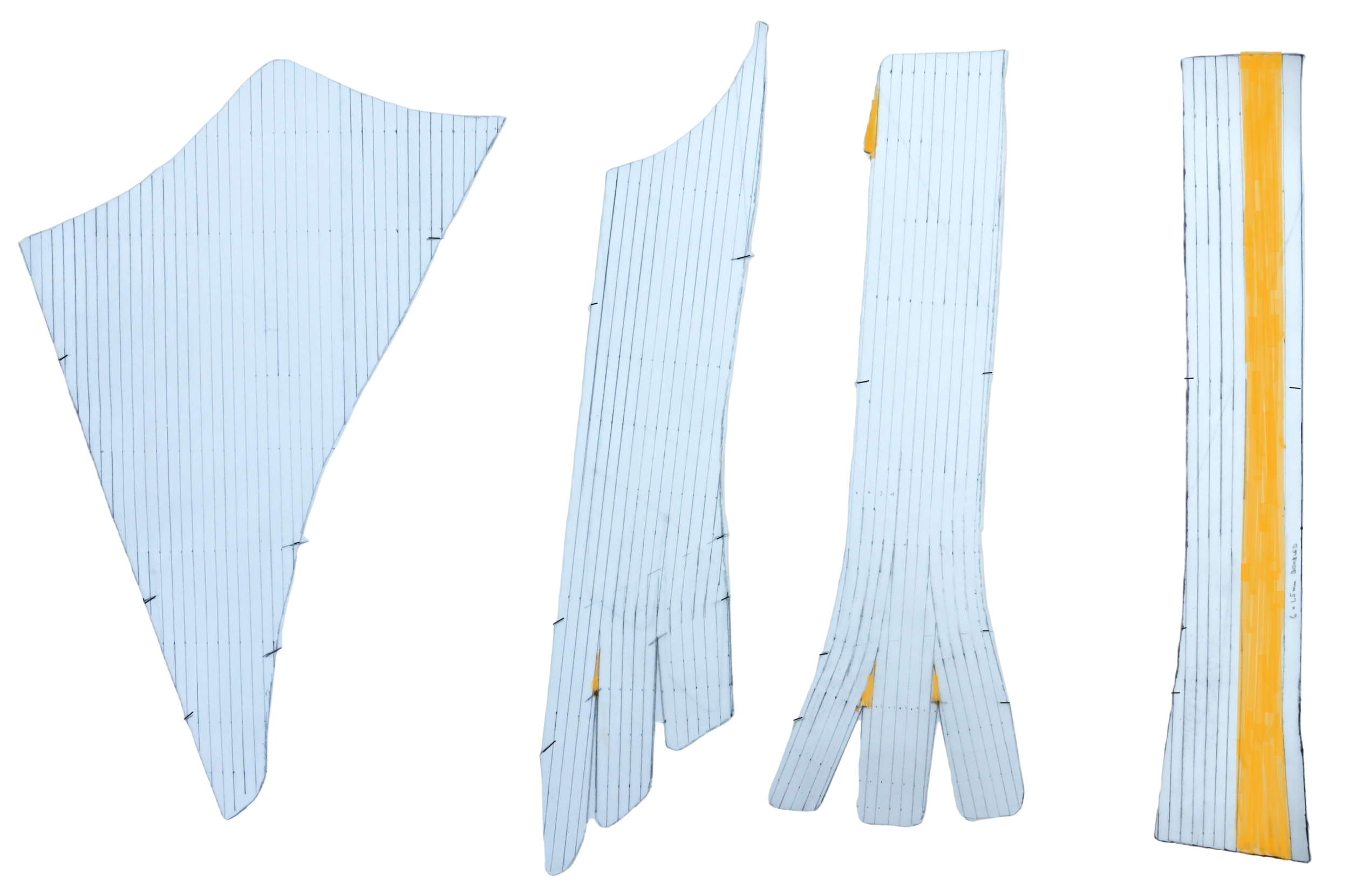 A traceable overlay of boning channels, for the pattern drafted for a 1760s pair of back-lacing stays.