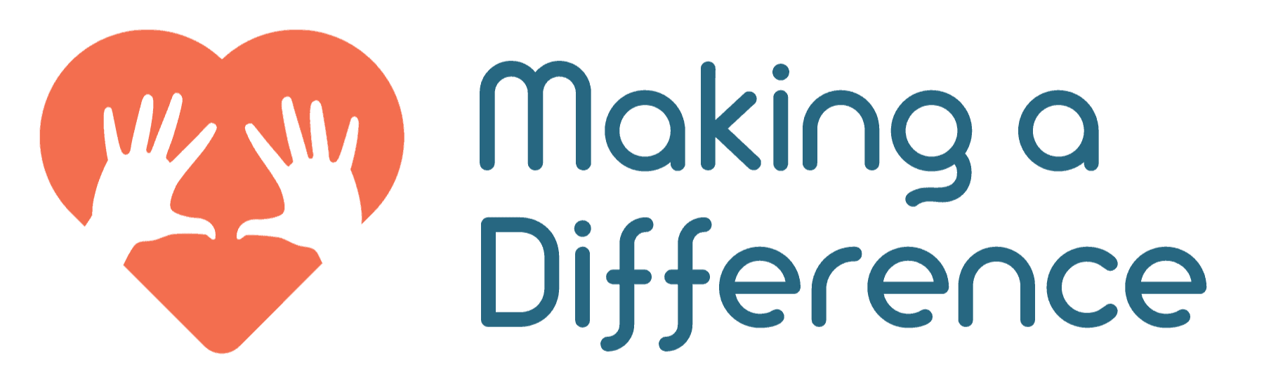 Logo with heart shape, two hands making peace signs inside the heart, and text that reads 'Making a Difference'.