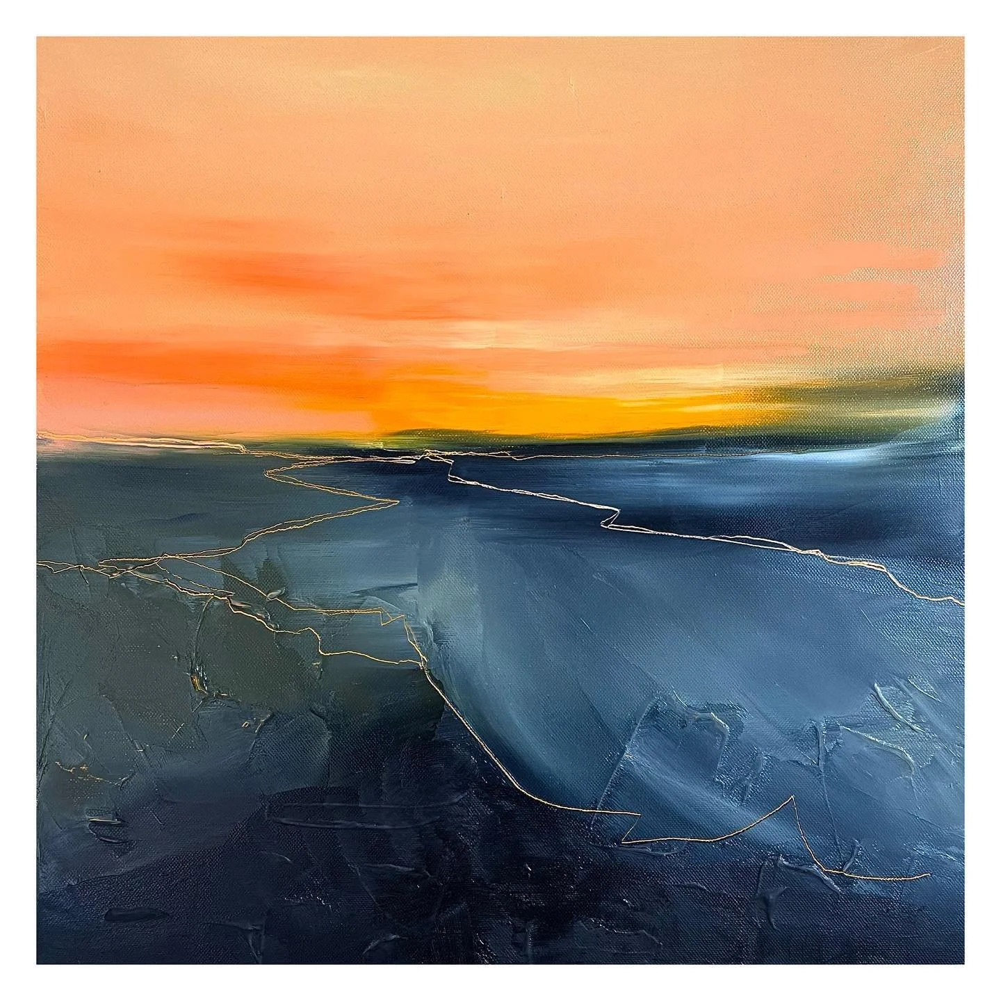 Horizon 
50x50cm
Oil on canvas 
Framed in a natural wood tray frame. 
Available to view @one_six_nine_artists the next two weekends in May as part of the @artistsopenhouses 
.
.
.
#brighton #brightonartist #oilpainting #abstractlandscapes #paletknife