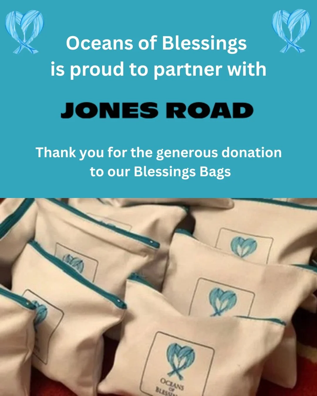 🌊 Oceans of Blessings is proud to welcome our new partner @jonesroadbeauty! We are grateful for the generous donation to our Blessings Bags. Sending #oceansofblessings to our friends at Jones Road and all of you. 
⬅️ slide to see more about 💄in our