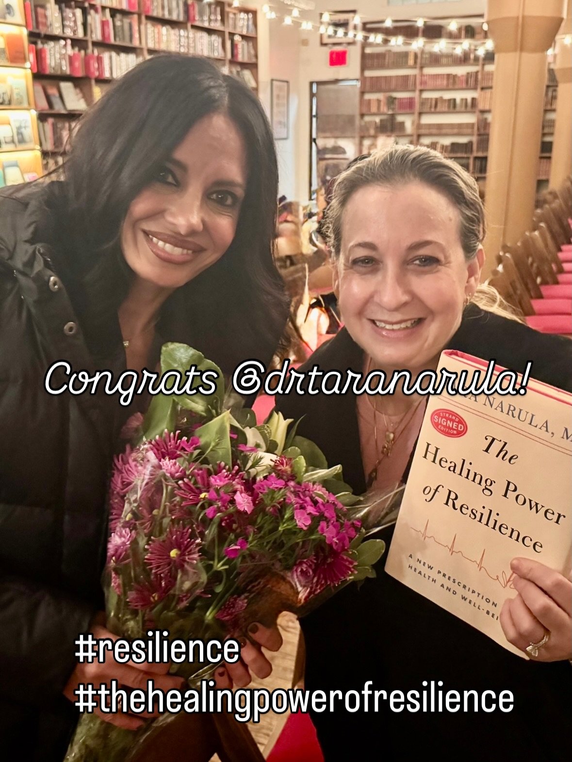 Great evening with @drtaranarula celebrating her new book, The Healing Power of Resilience. Shout out to the fabulous @robinrobertsgma for moderating the talk. So inspiring! Did you know that #resilience is a muscle that you can build? Dr. Narula tel