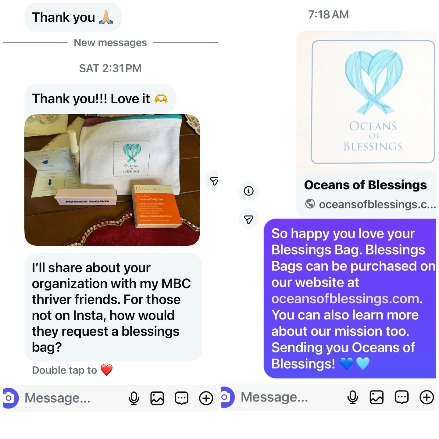 So happy to receive feedback from our #blessingsbags recipients! 

Wondering how you can send or purchase a Blessings Bag? 

Go to our website: oceansofblessings.com and there you can send a blessings bag as a gift, purchase one for yourself or a fri