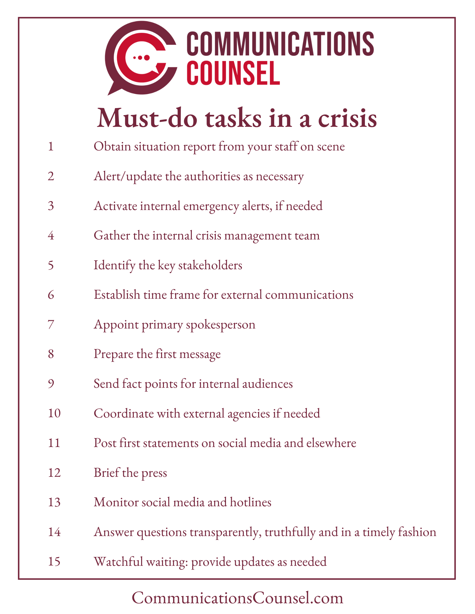Infographic: Must-do tasks in a crisis (15 items)