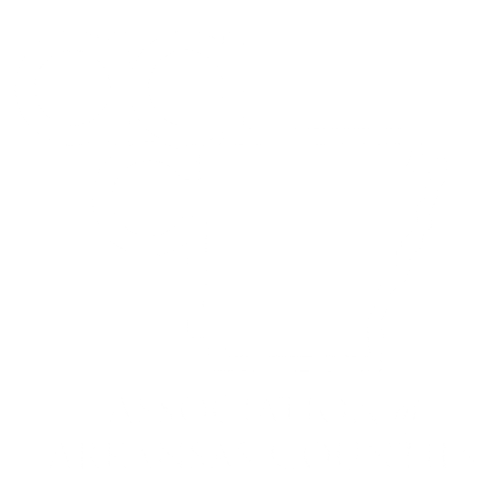 Logo for the Arkansas Counties Association featuring the outline of the state of Arkansas and the letters 'ac' in large font.