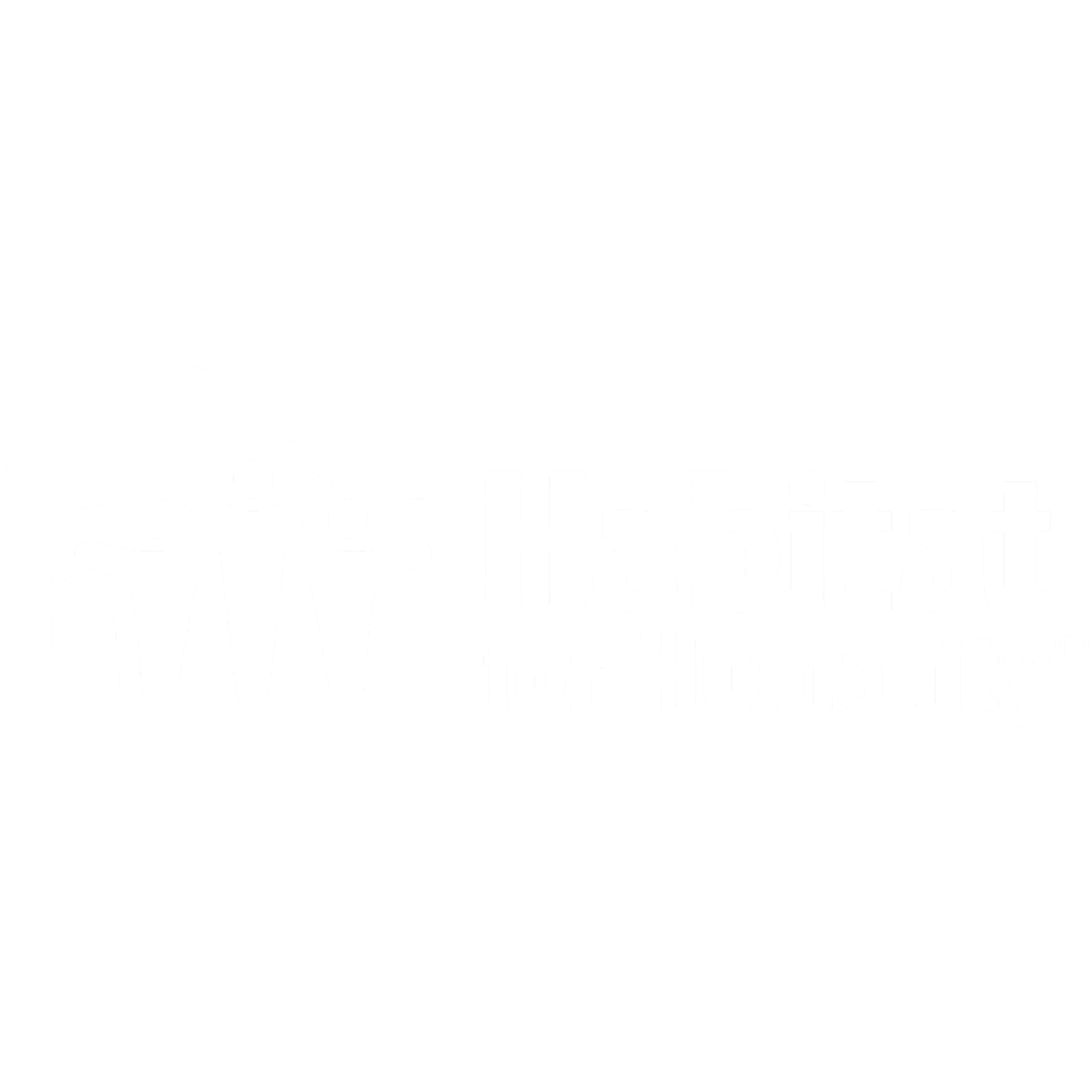 Logo for Habitat for Humanity featuring stylized figures under a roof with the organization's name.