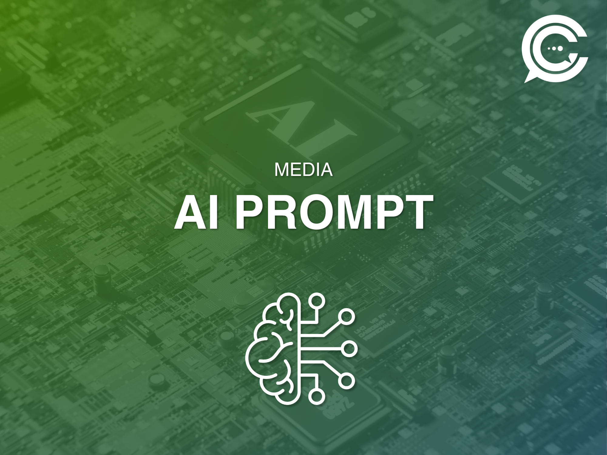 Colorful digital illustration featuring a circuit board background with a stylized brain and connected nodes, labeled 'AI PROMPT'.