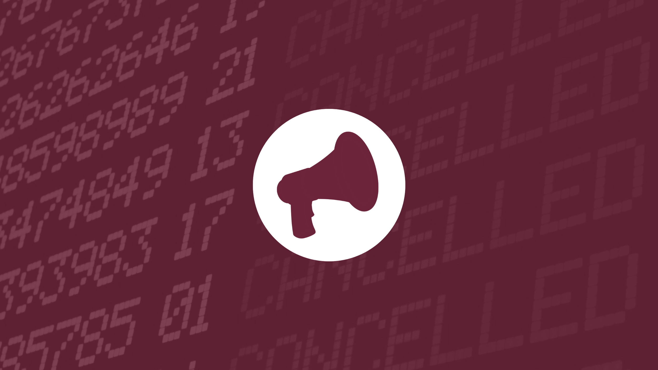 Background of stock market numbers with a white circle in the center containing a black megaphone icon.