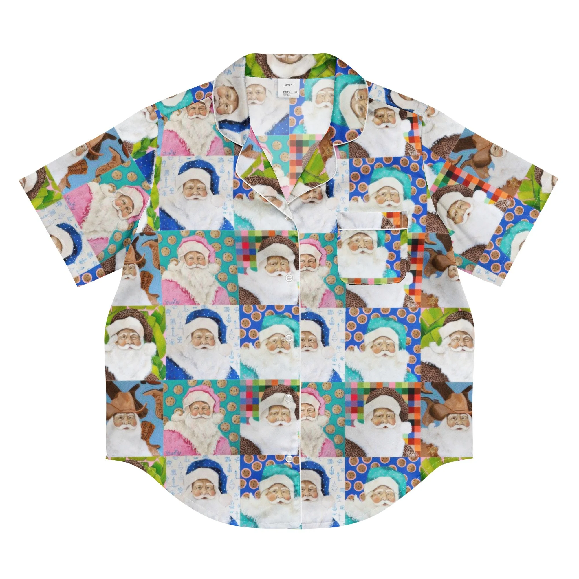 Patchwork Santa Pajama Top
